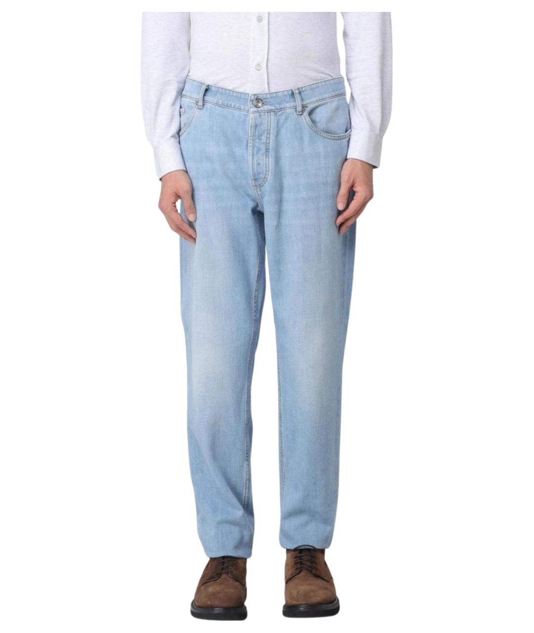BRUNELLO CUCINELLI Голубые хлопковые прямые джинсы, фото 1