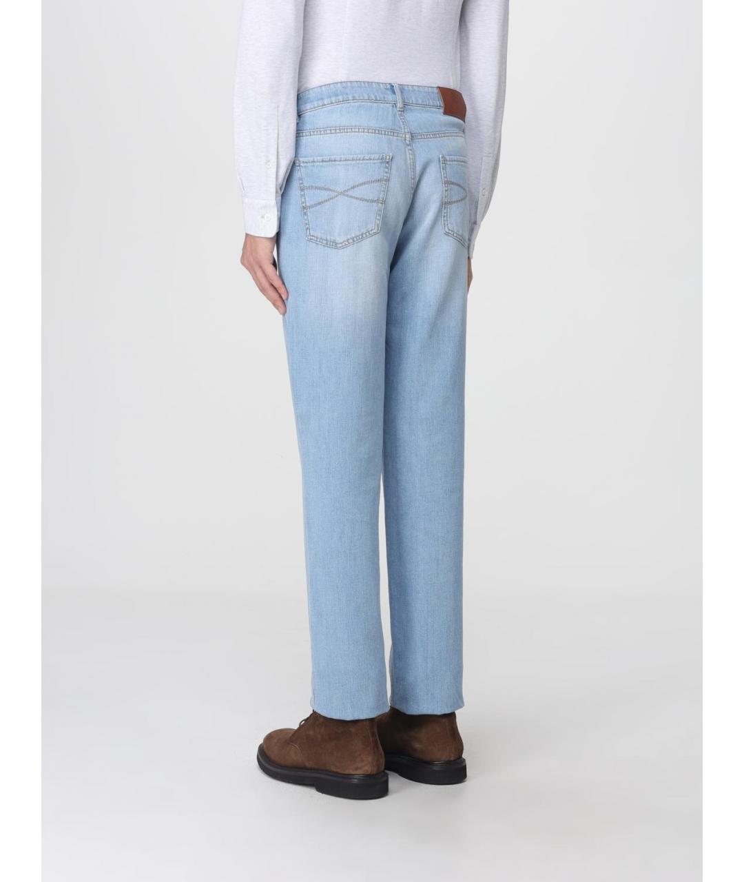 BRUNELLO CUCINELLI Голубые хлопковые прямые джинсы, фото 3