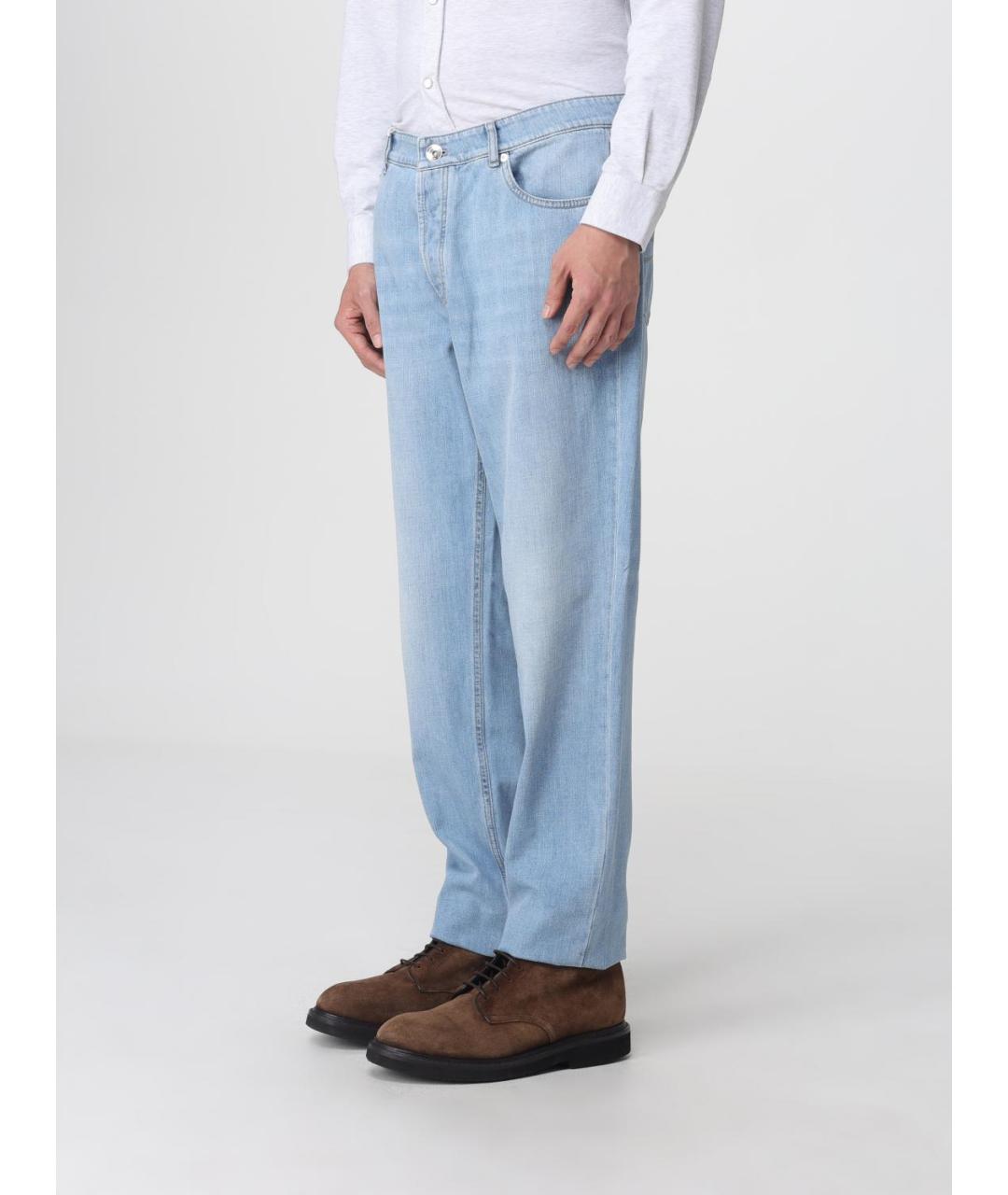 BRUNELLO CUCINELLI Голубые хлопковые прямые джинсы, фото 4