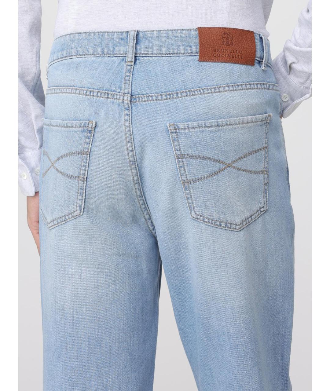 BRUNELLO CUCINELLI Голубые хлопковые прямые джинсы, фото 5
