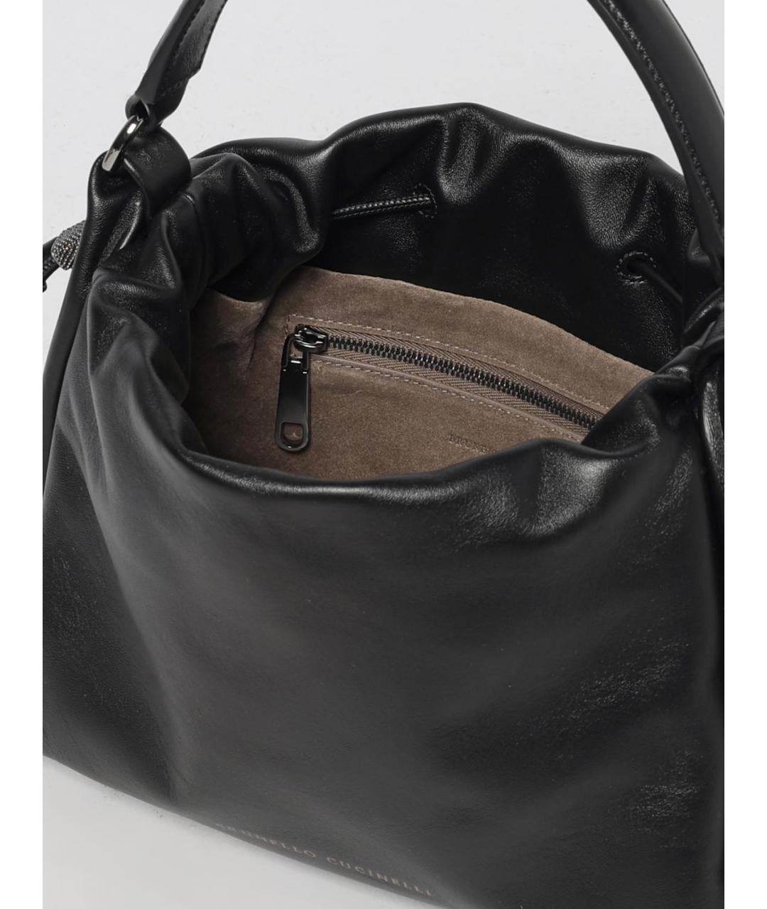 BRUNELLO CUCINELLI Черная кожаная сумка через плечо, фото 5