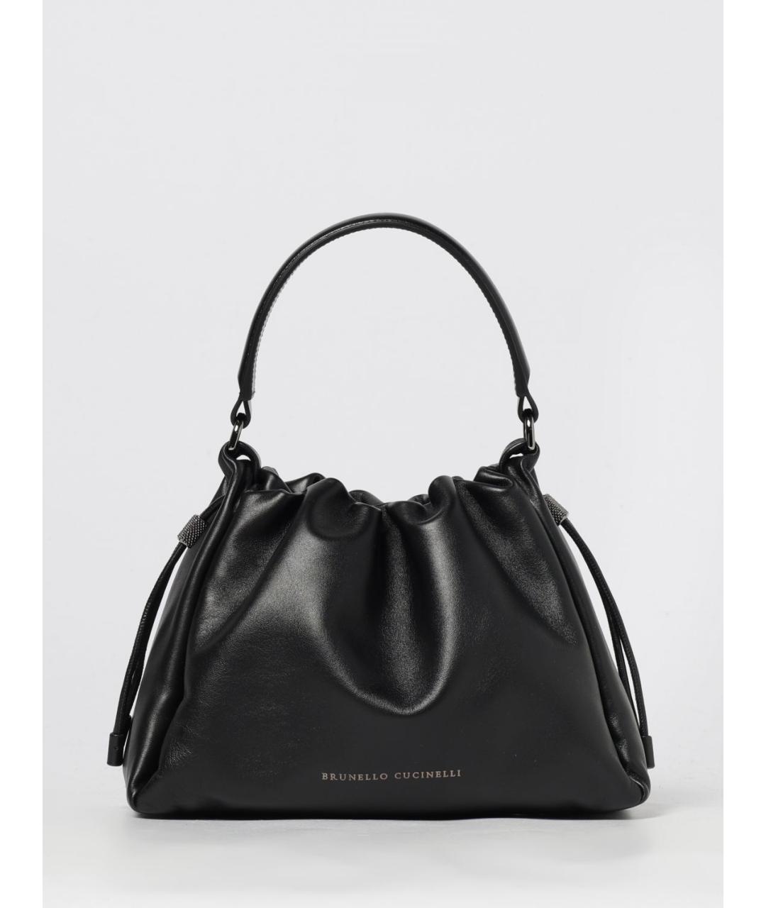 BRUNELLO CUCINELLI Черная кожаная сумка через плечо, фото 6