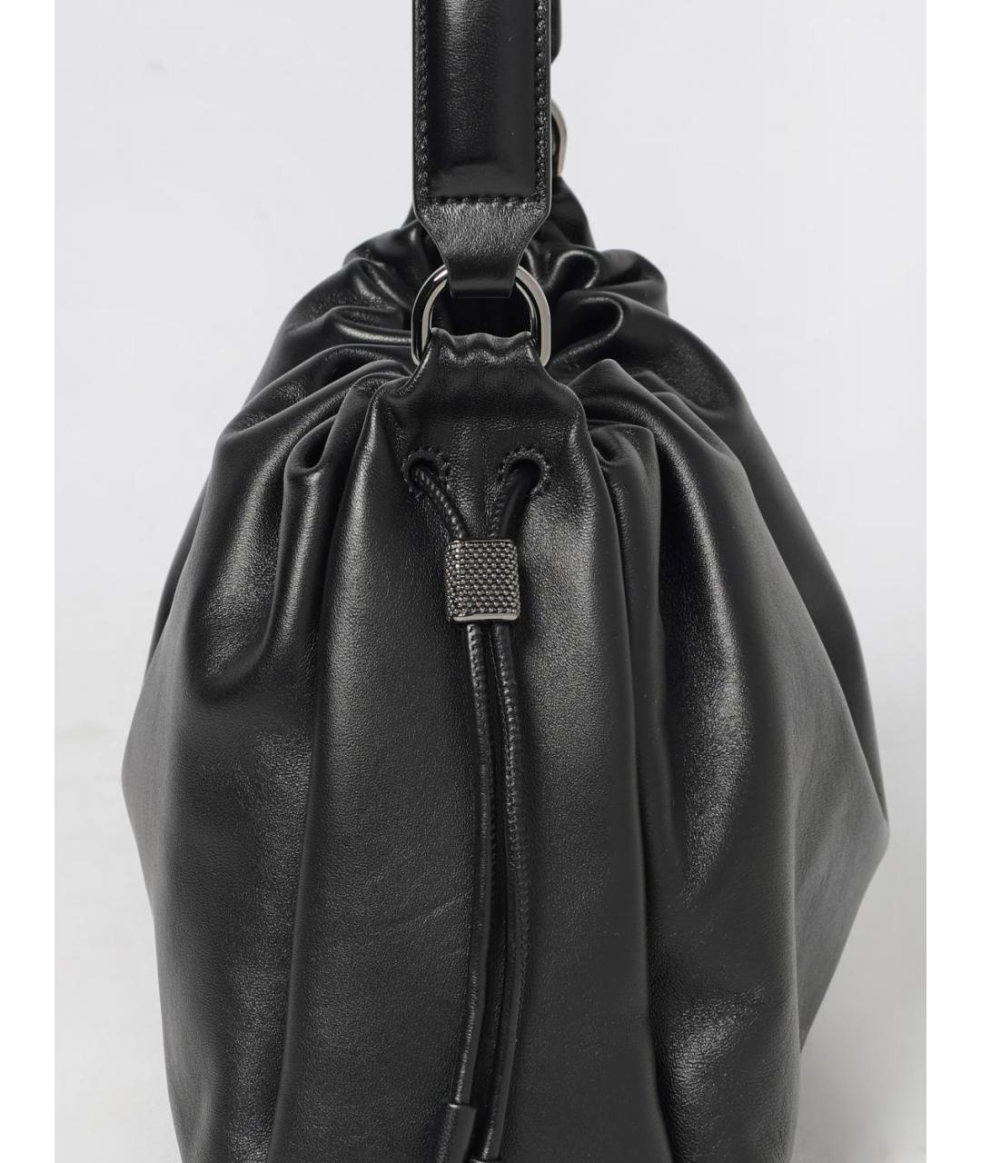 BRUNELLO CUCINELLI Черная кожаная сумка через плечо, фото 4