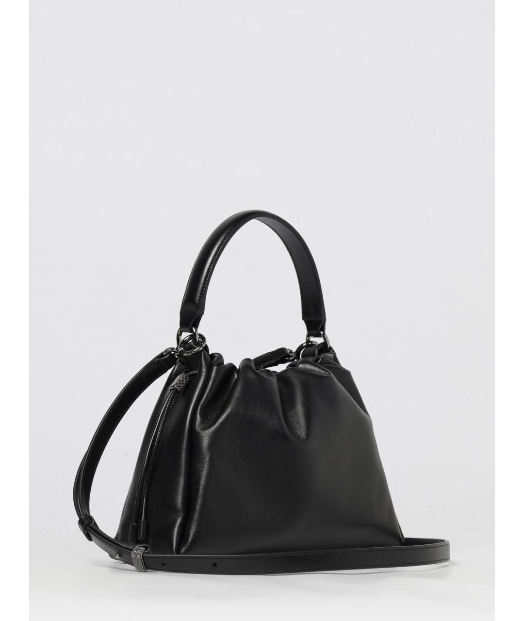 BRUNELLO CUCINELLI Черная кожаная сумка через плечо, фото 3