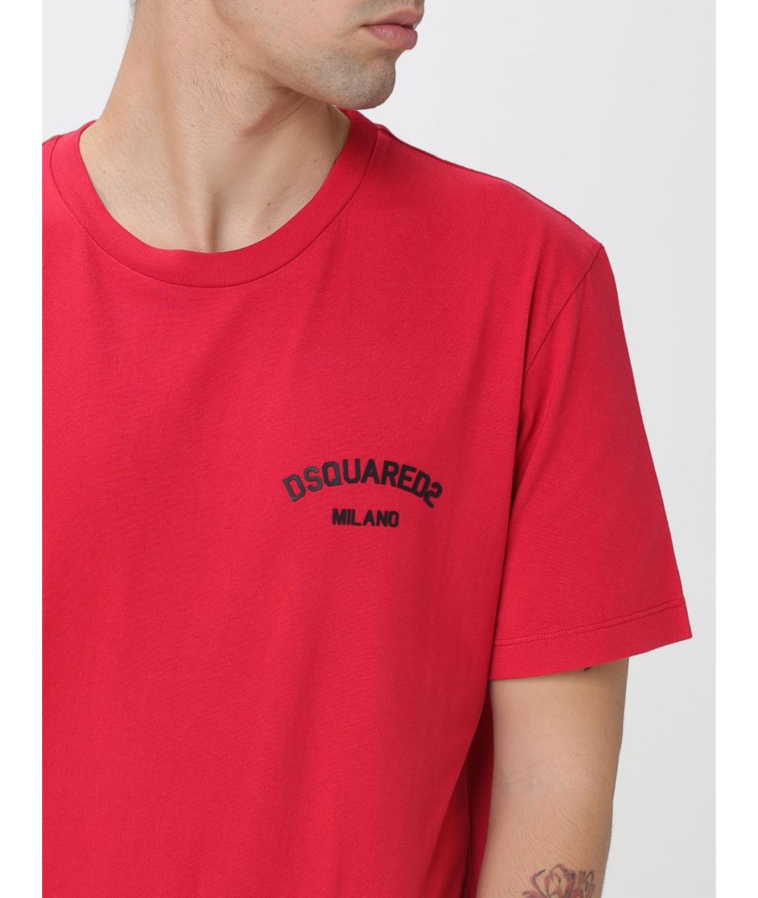DSQUARED2 Красная хлопковая футболка, фото 4