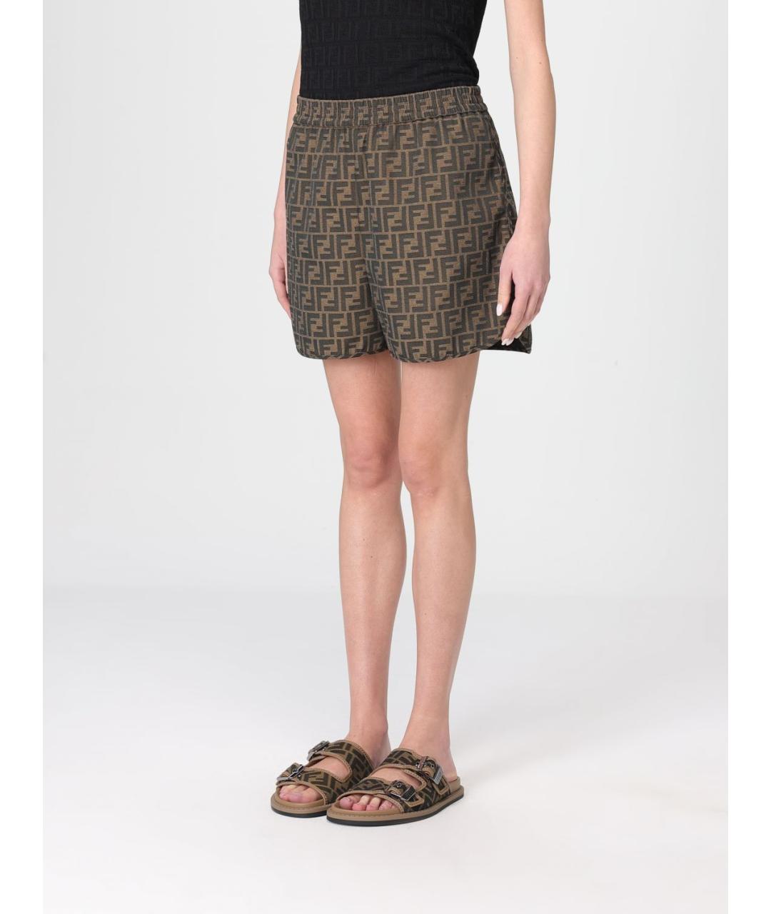 FENDI Коричневые хлопковые шорты, фото 4