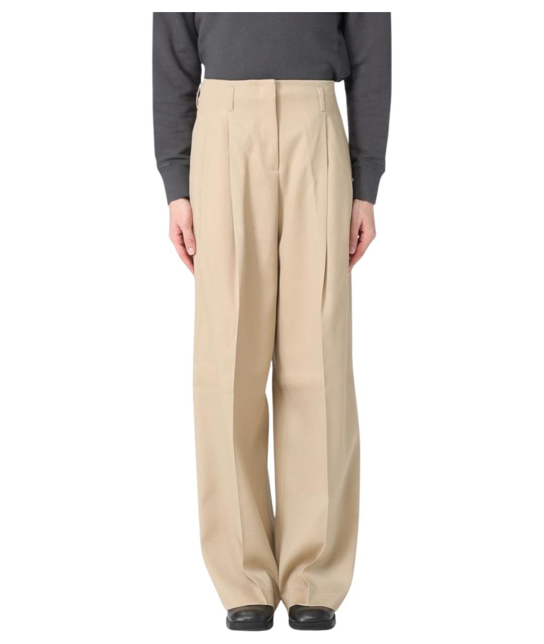 GOLDEN GOOSE DELUXE BRAND Бежевые шерстяные прямые брюки, фото 1