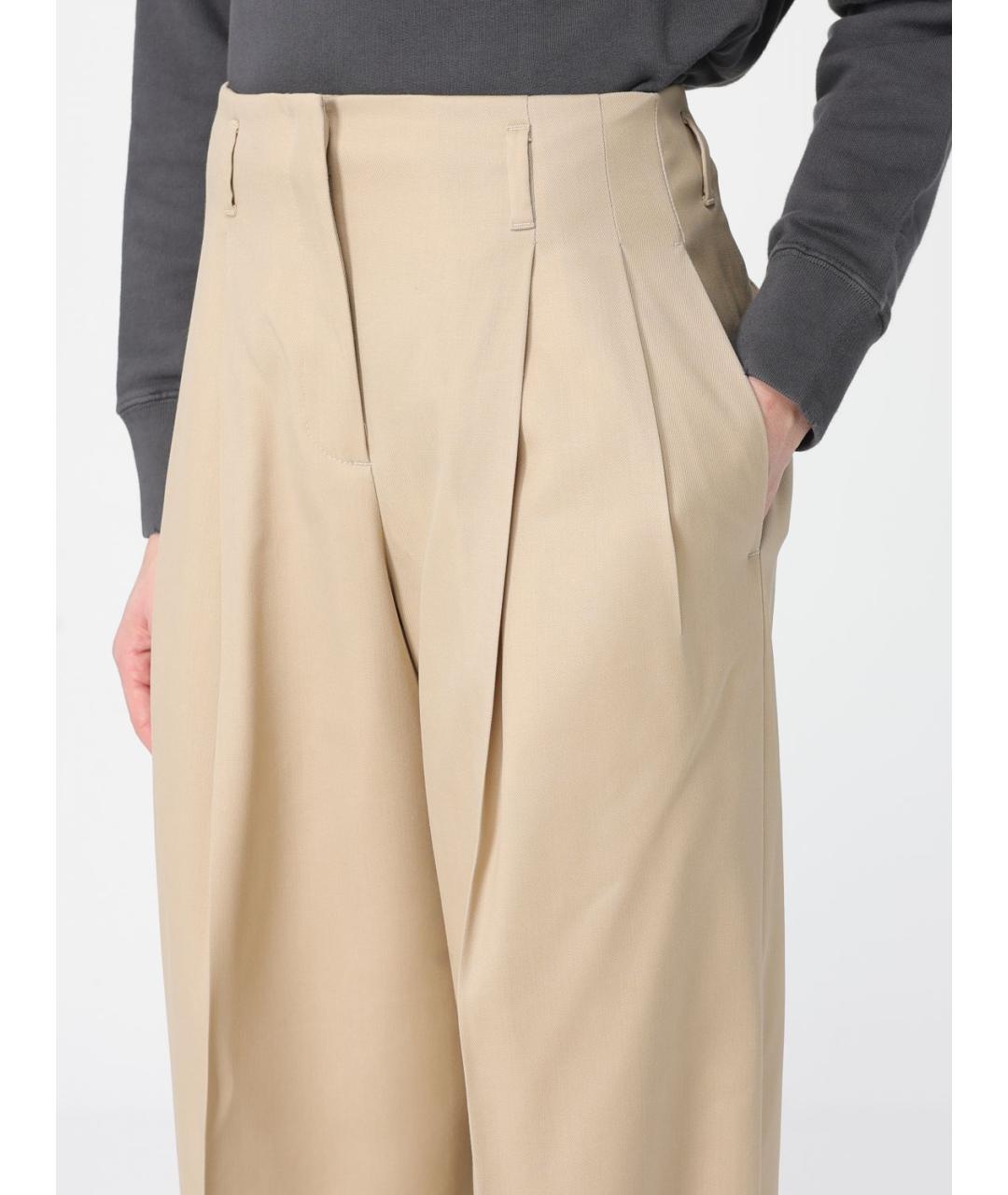 GOLDEN GOOSE DELUXE BRAND Бежевые шерстяные прямые брюки, фото 4