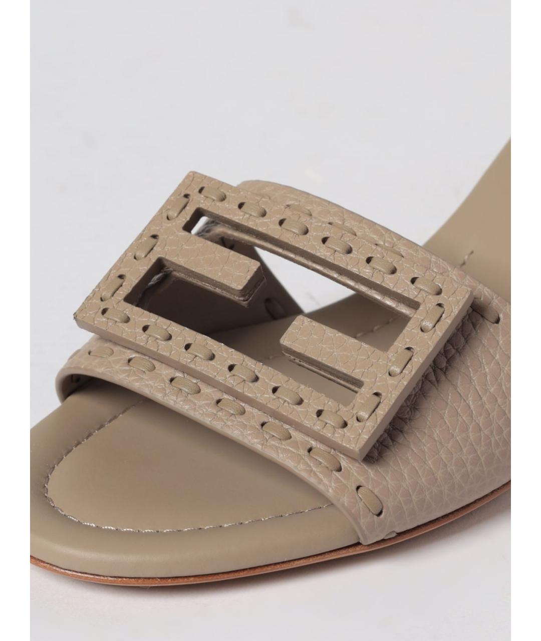 FENDI Серые кожаные мюли, фото 4