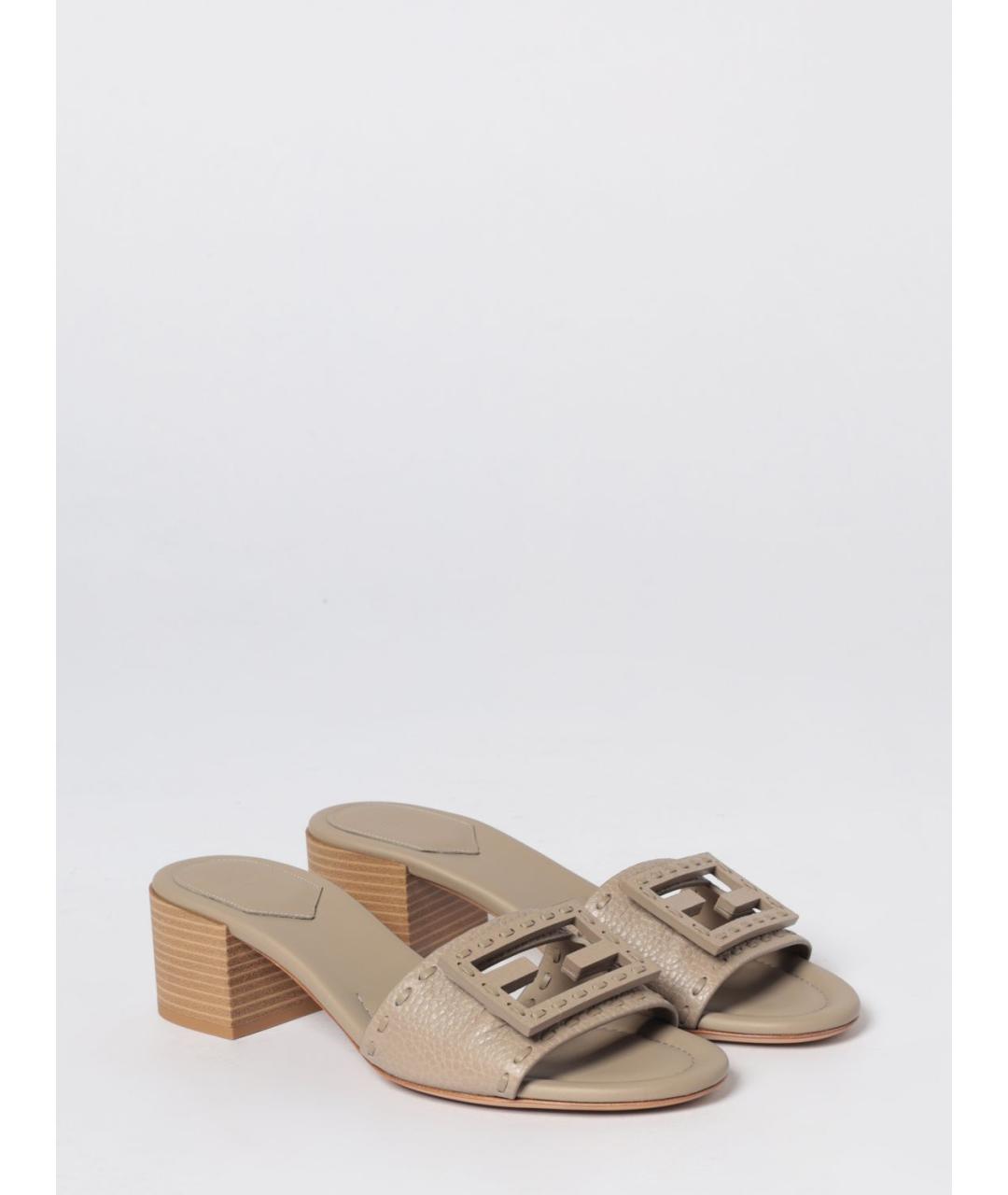 FENDI Серые кожаные мюли, фото 2