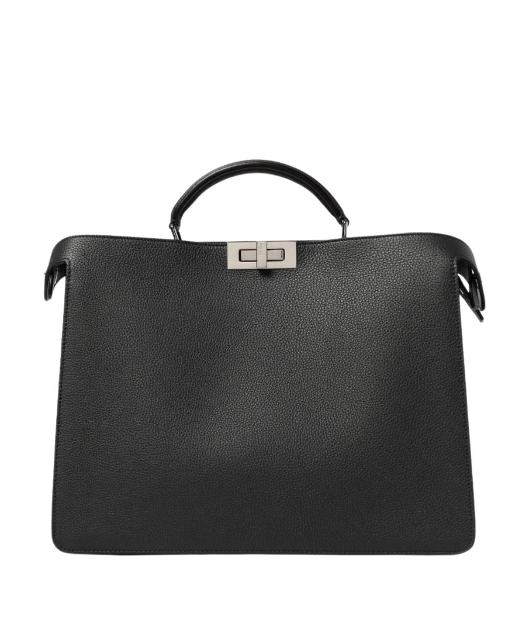 FENDI Антрацитовая кожаная сумка тоут, фото 1