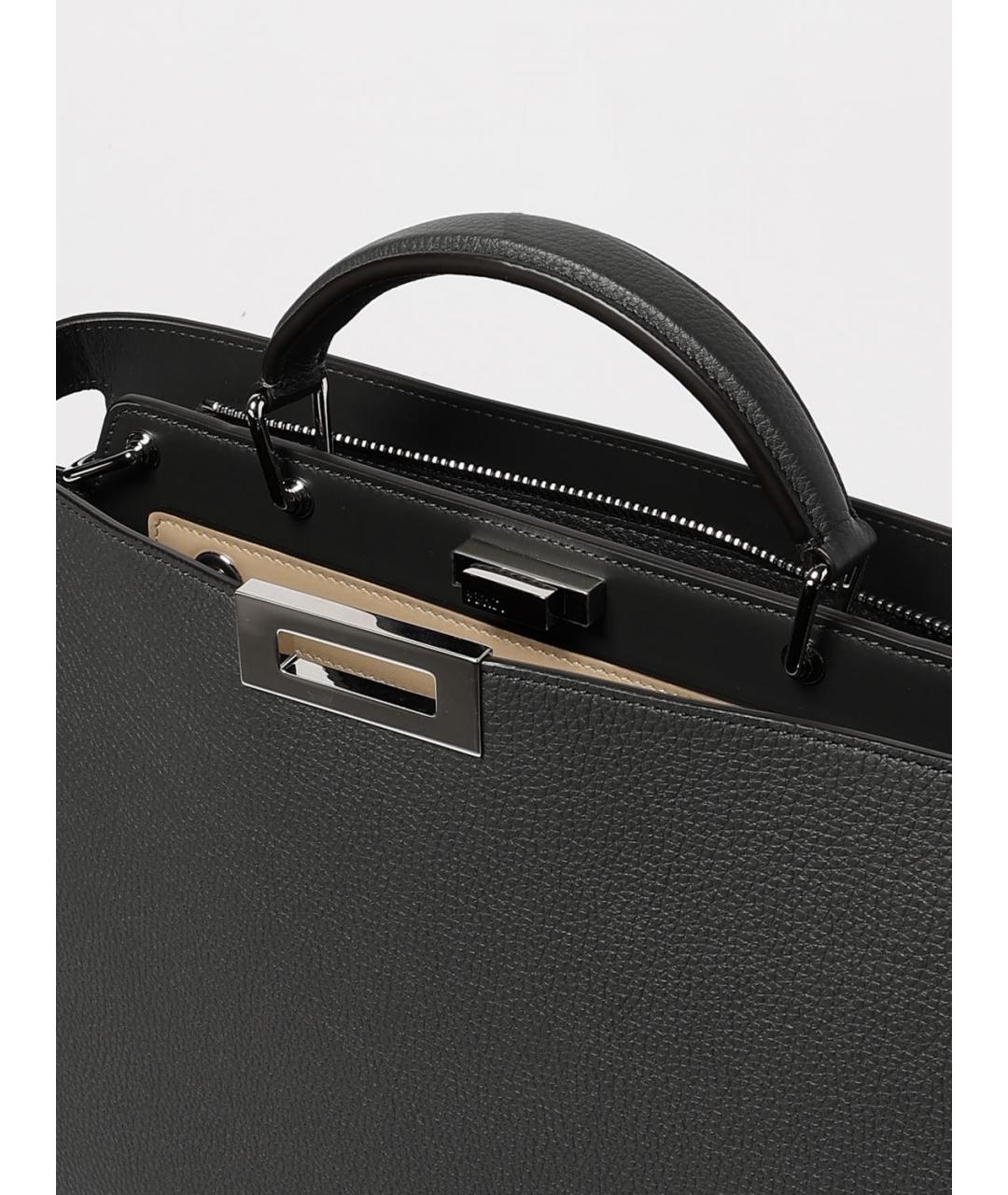 FENDI Антрацитовая кожаная сумка тоут, фото 5