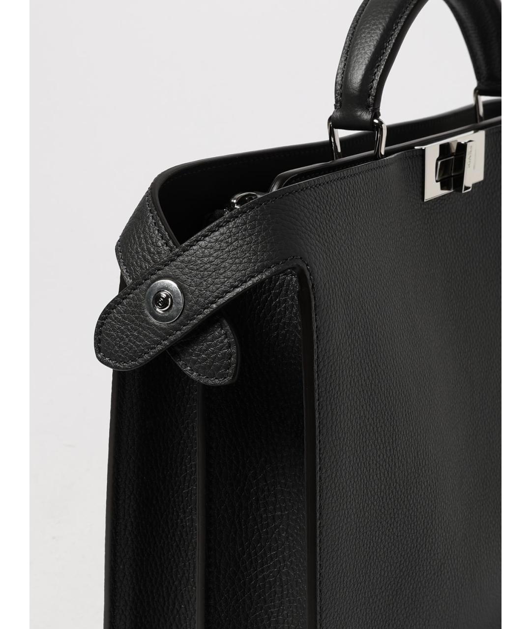 FENDI Антрацитовая кожаная сумка тоут, фото 4