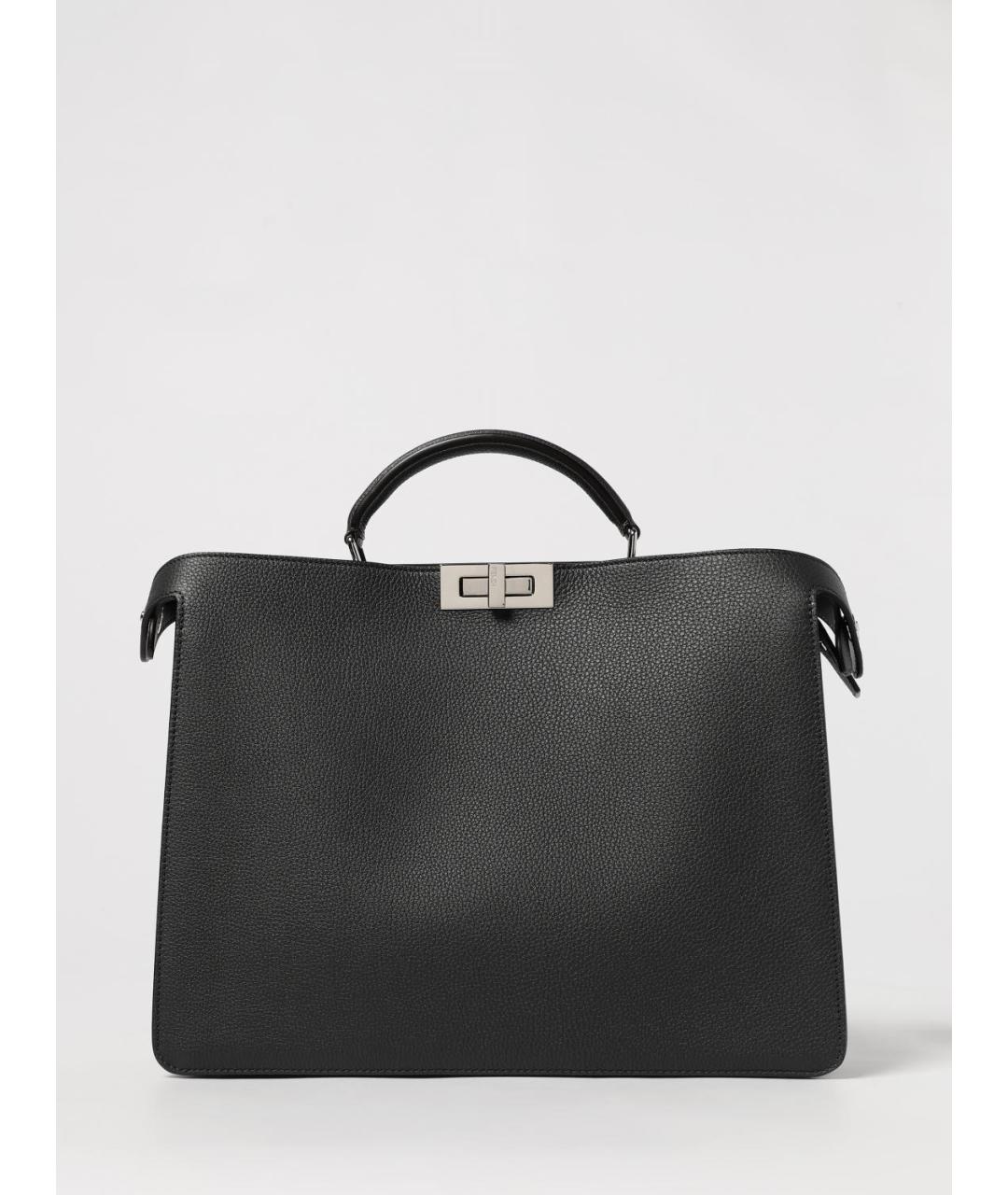 FENDI Антрацитовая кожаная сумка тоут, фото 6