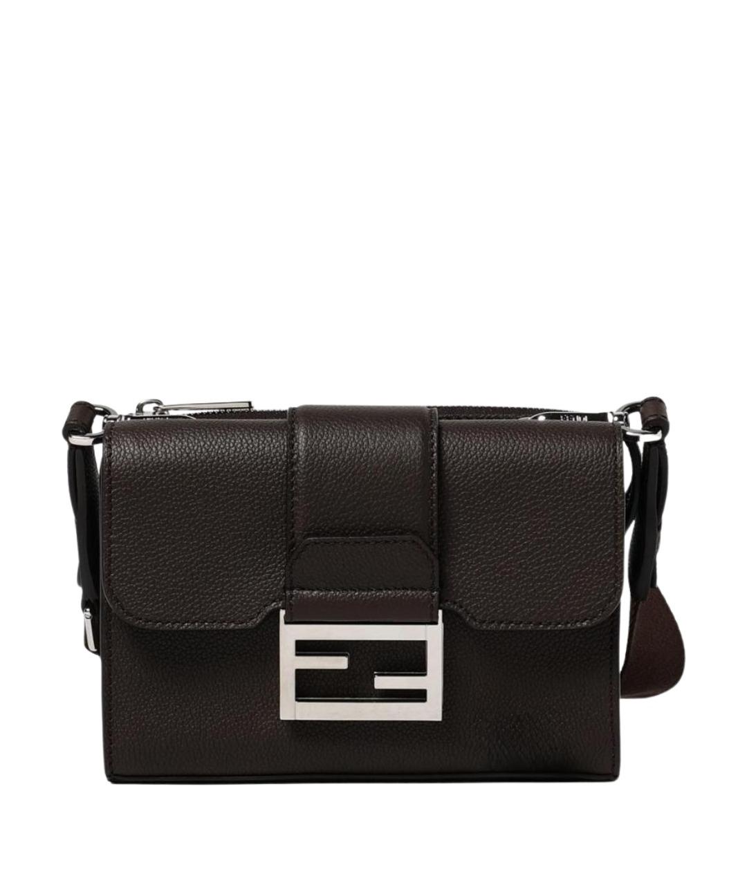 FENDI Коричневая кожаная сумка на плечо, фото 1