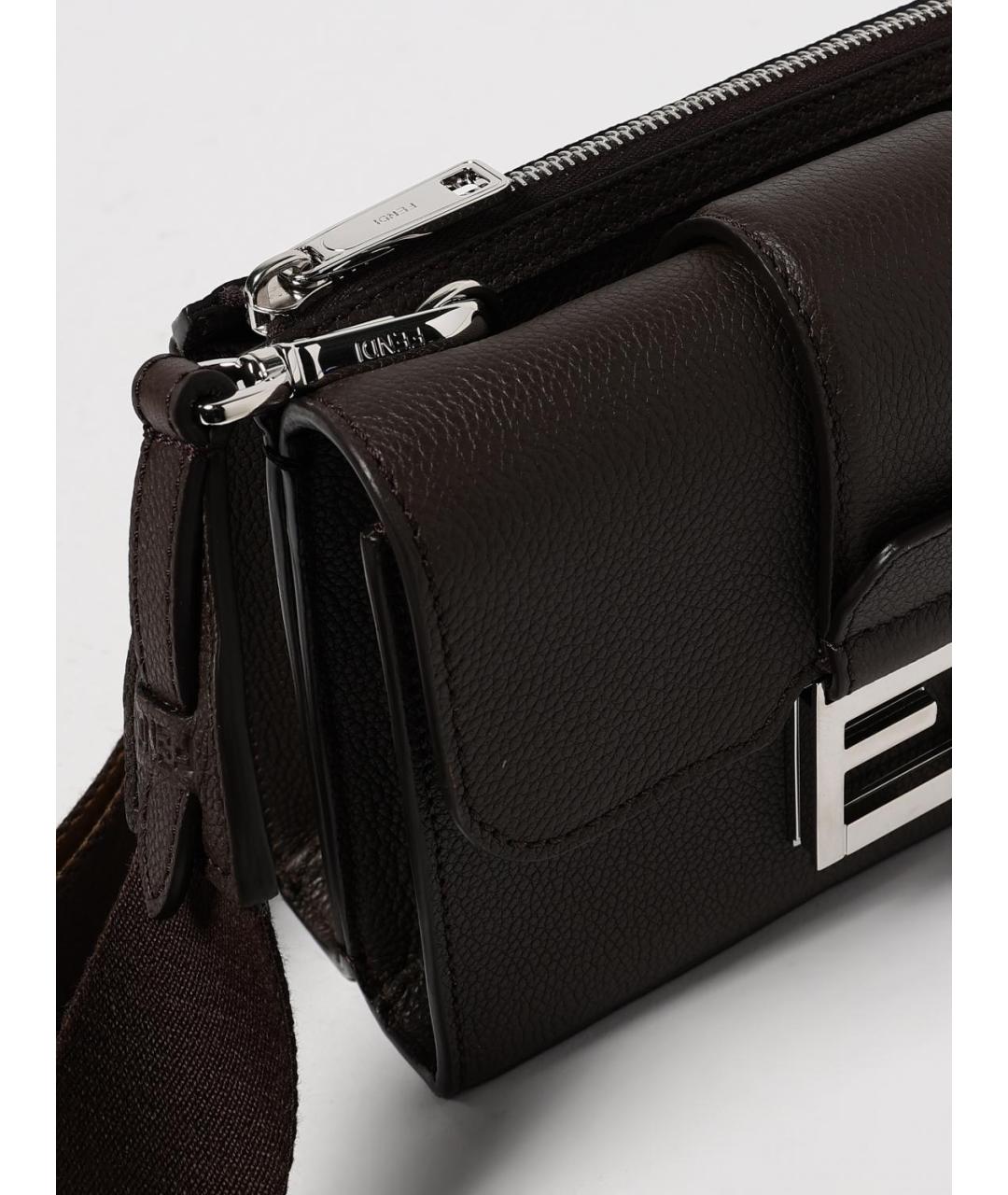 FENDI Коричневая кожаная сумка на плечо, фото 4