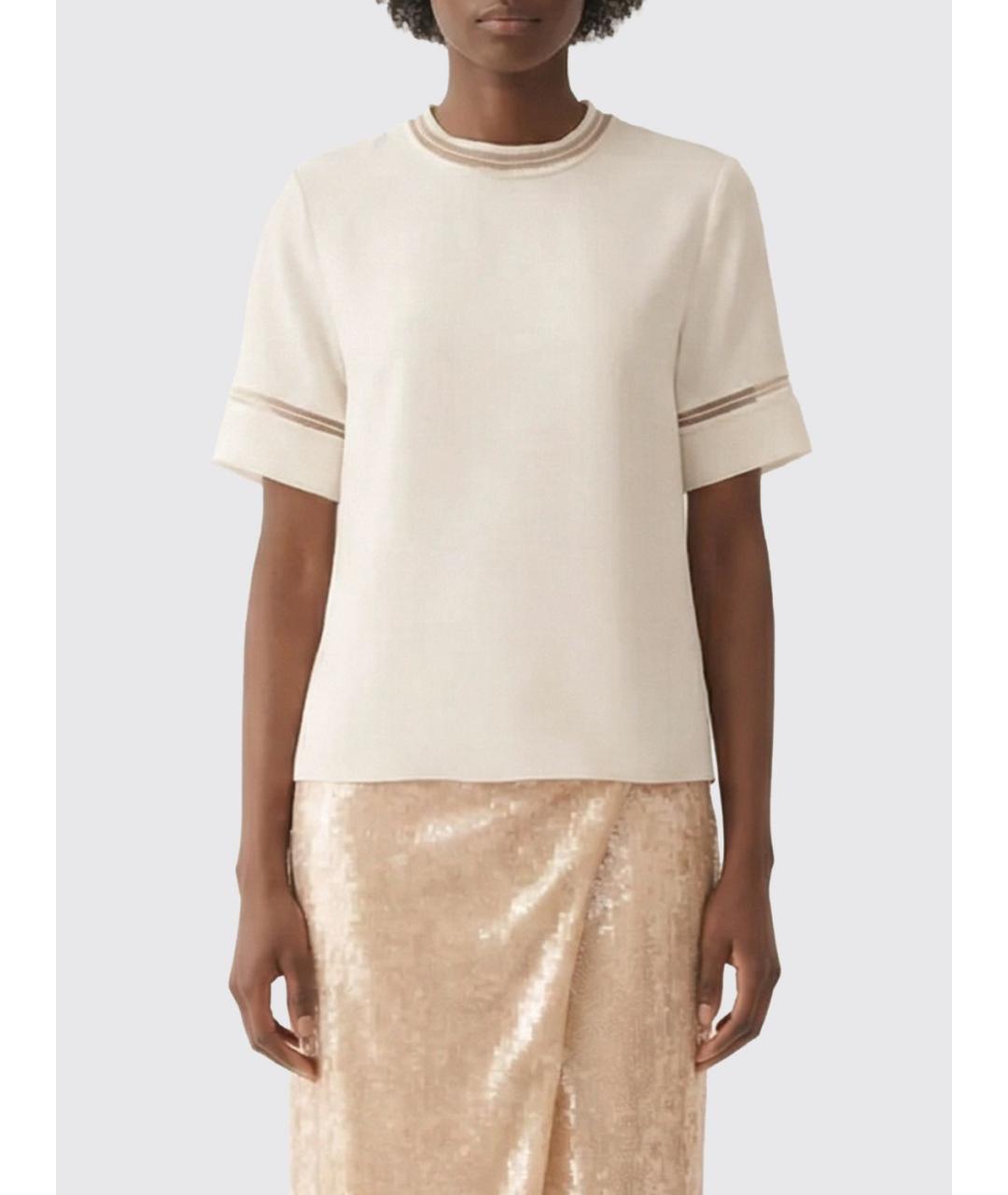 FABIANA FILIPPI Бежевая ацетатная футболка, фото 2