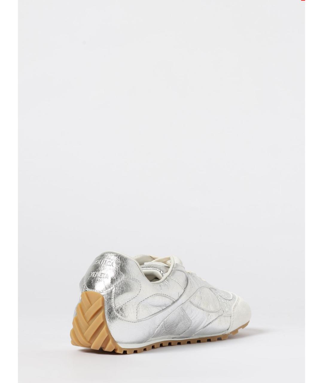 BOTTEGA VENETA Серебряные кожаные кроссовки, фото 3