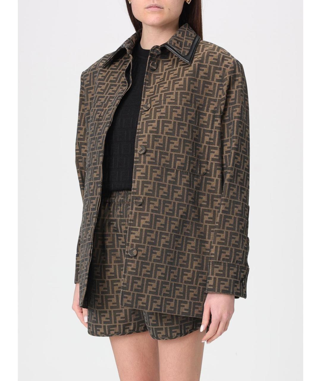 FENDI Коричневая полиэстеровая куртка, фото 5
