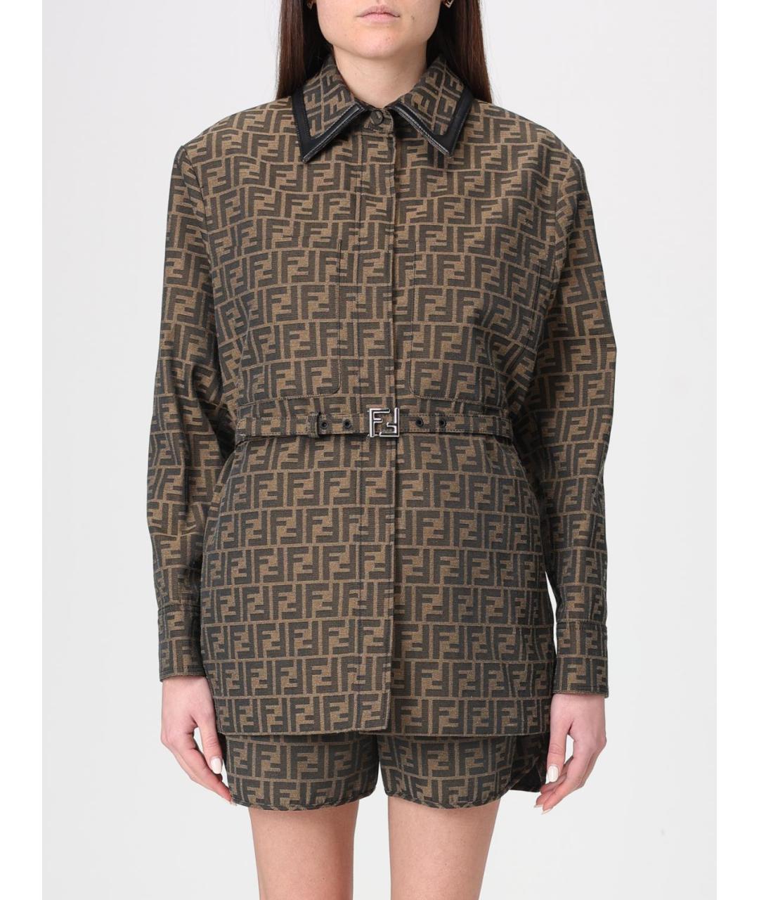 FENDI Коричневая полиэстеровая куртка, фото 2