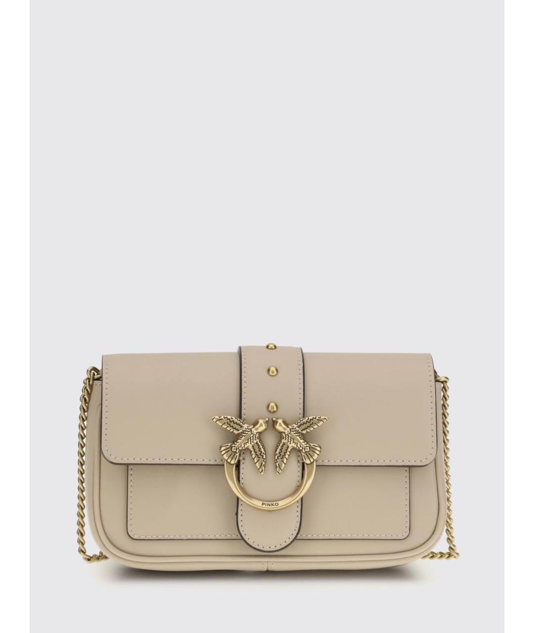PINKO Бежевая кожаная сумка через плечо, фото 4