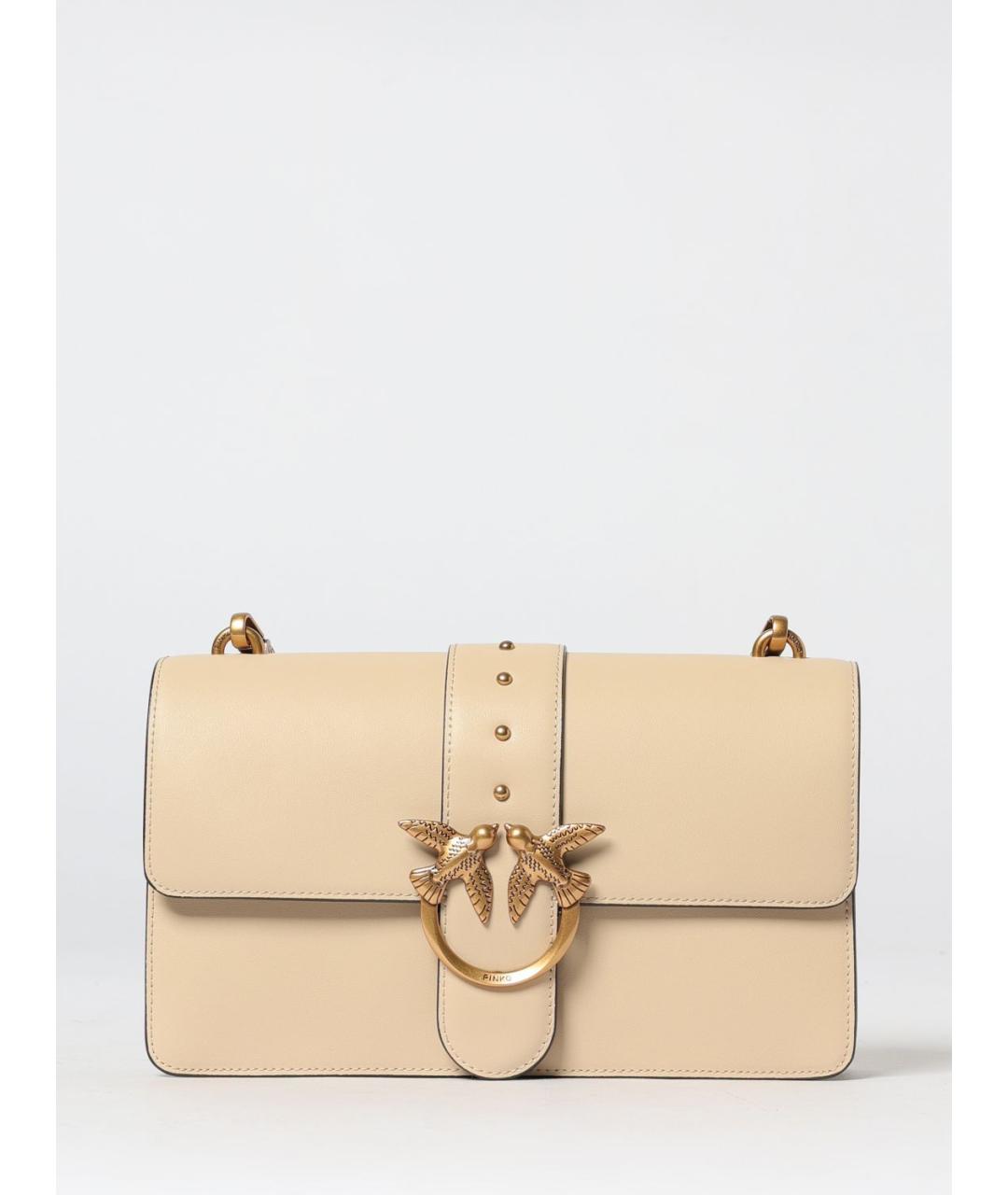 PINKO Бежевая кожаная сумка через плечо, фото 4