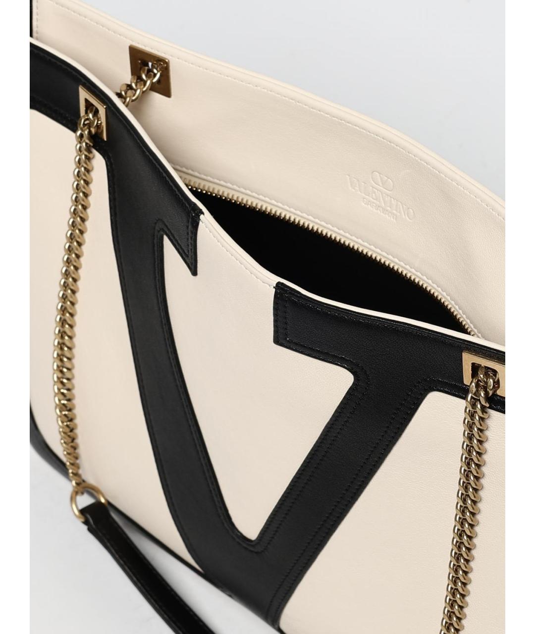 VALENTINO Бежевая кожаная сумка тоут, фото 5