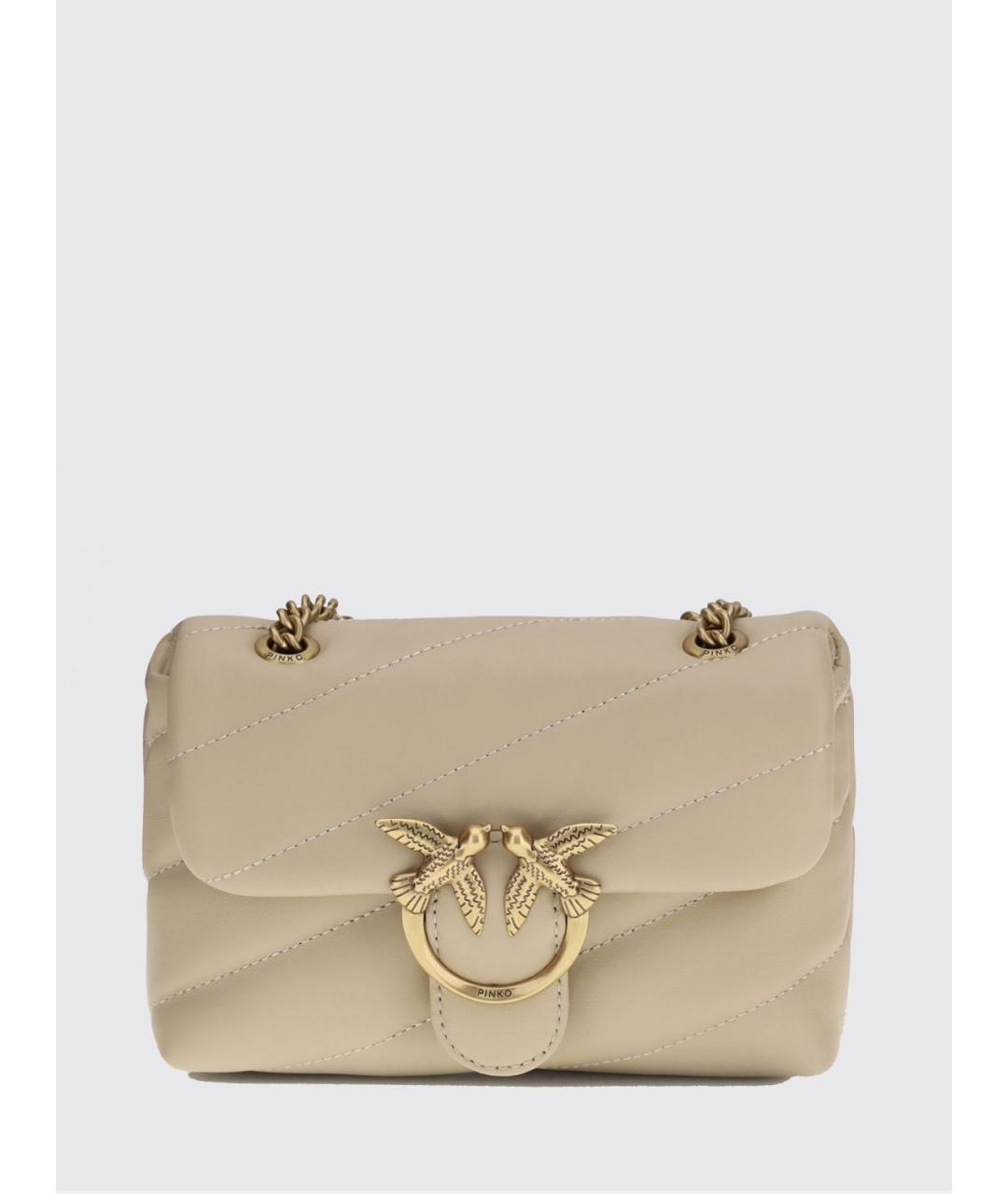 PINKO Бежевая кожаная сумка через плечо, фото 4