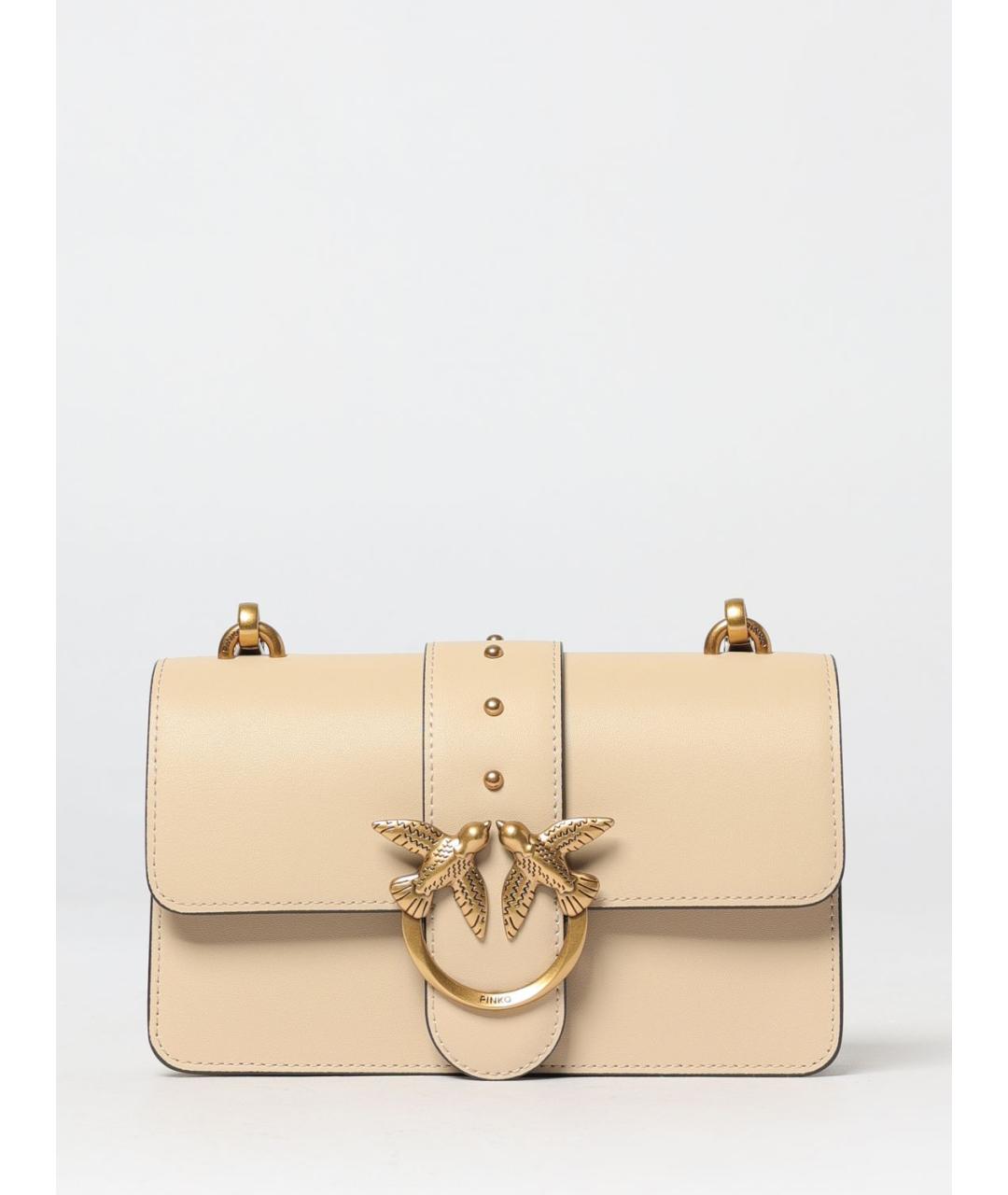 PINKO Бежевая кожаная сумка через плечо, фото 4