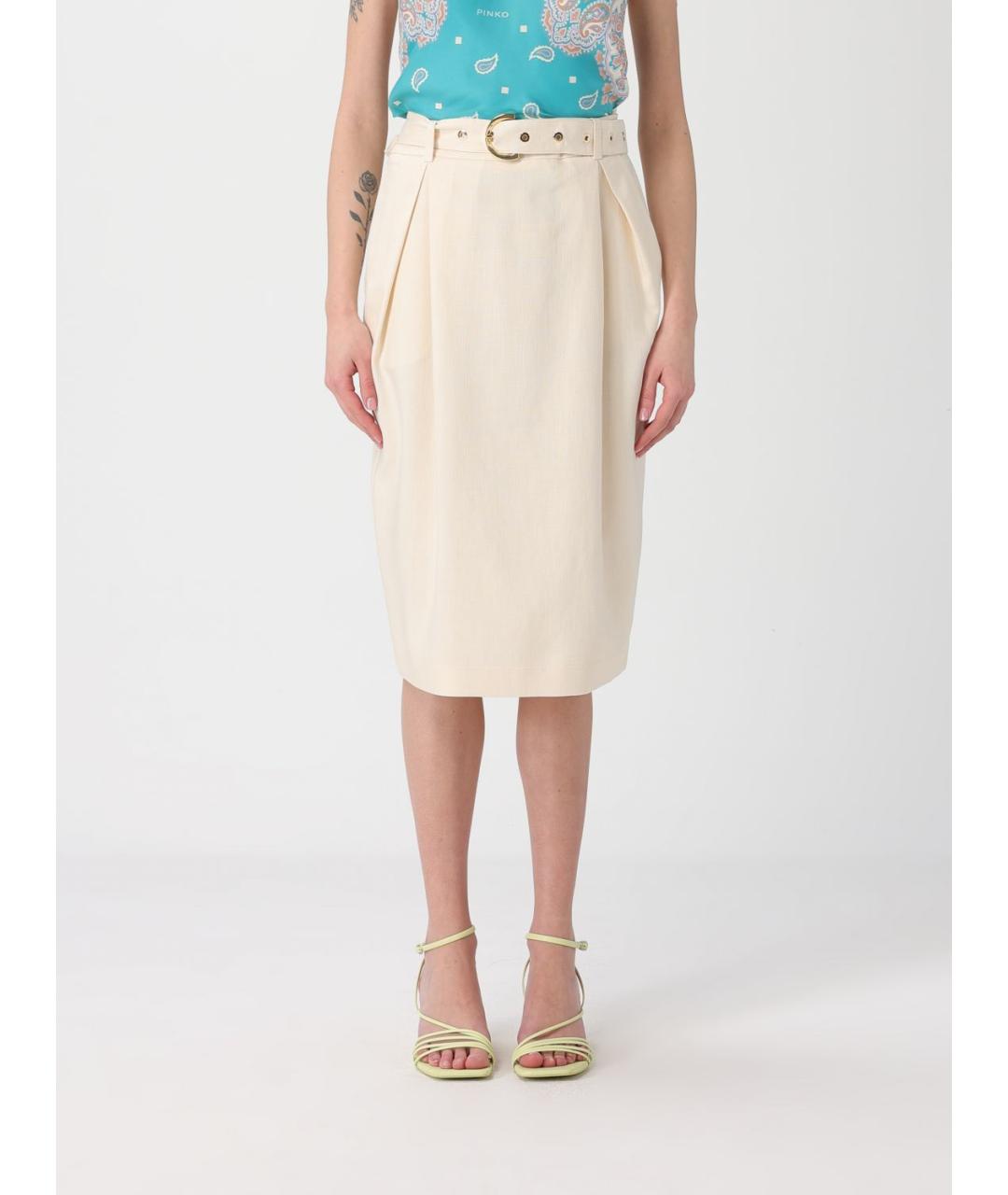 PINKO Бежевая вискозная юбка миди, фото 4