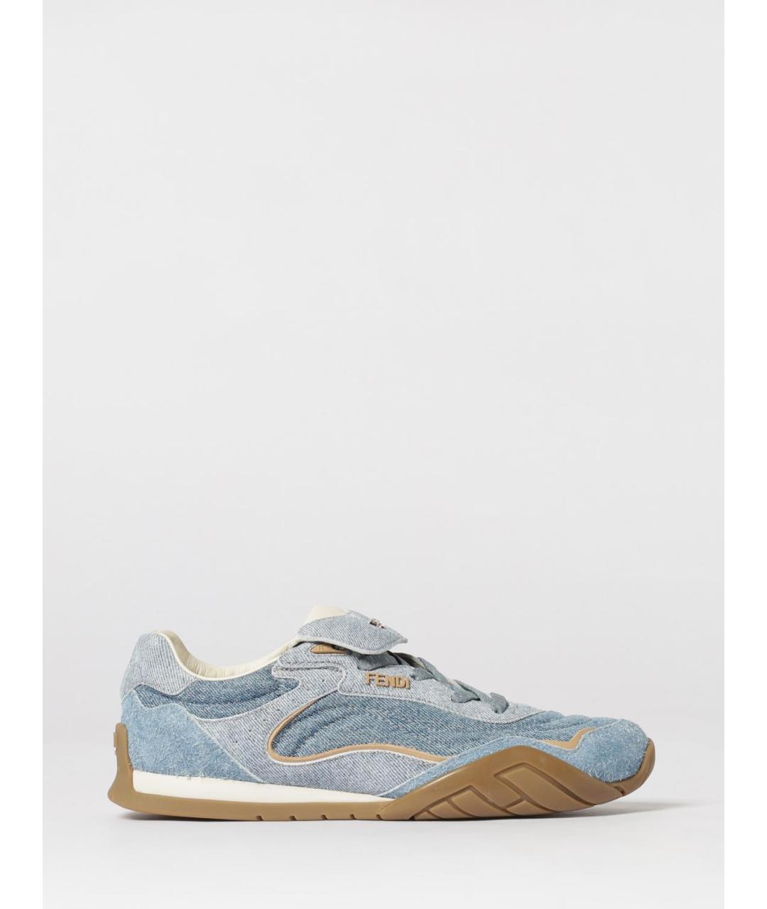 FENDI Синие кожаные кроссовки, фото 5