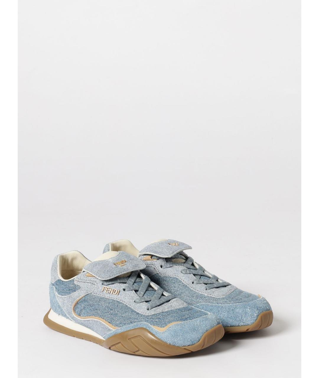 FENDI Синие кожаные кроссовки, фото 2