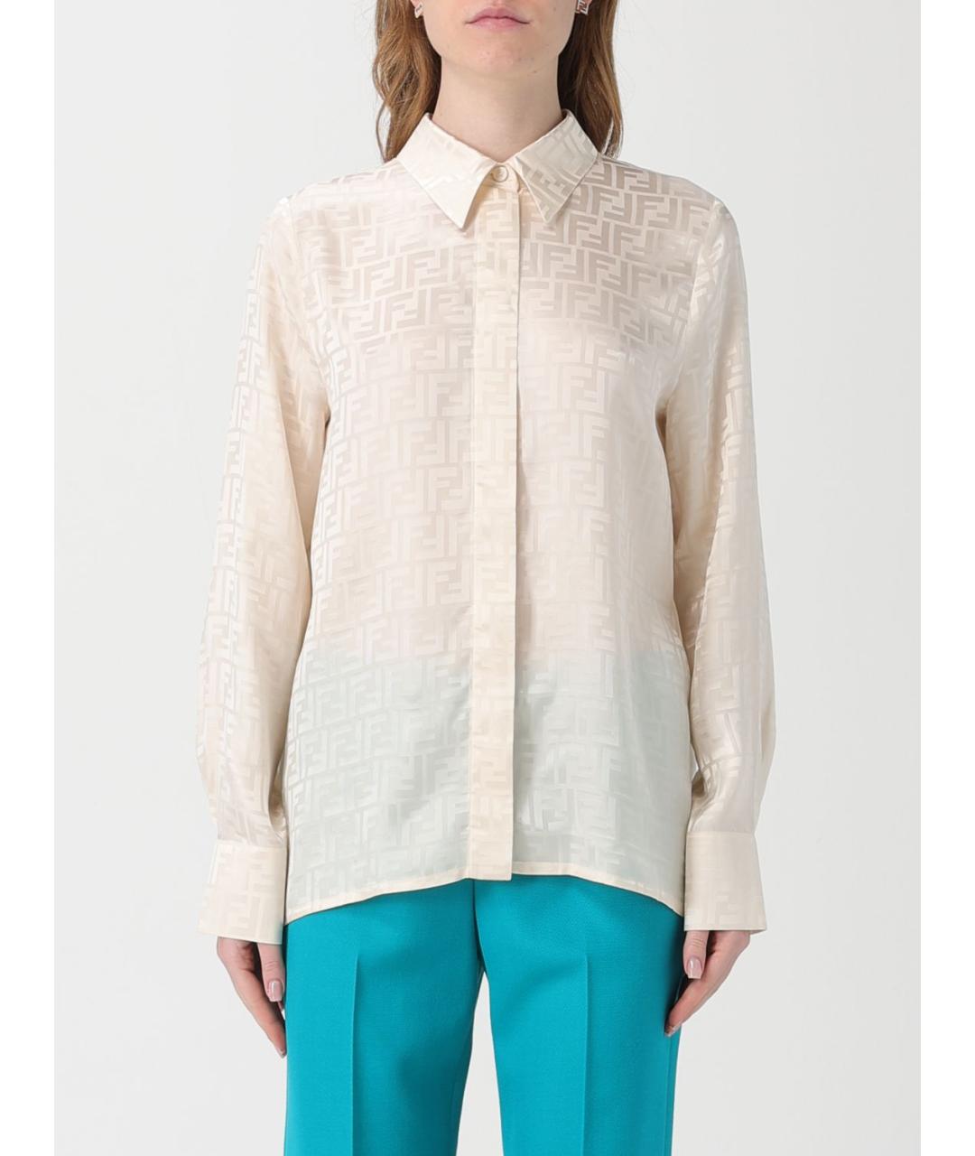 FENDI Бежевая шелковая рубашка, фото 2