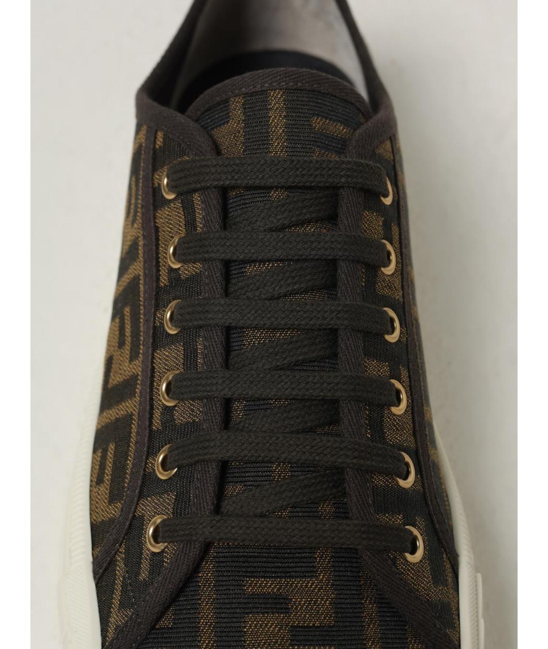 FENDI Коричневые текстильные низкие кроссовки / кеды, фото 4
