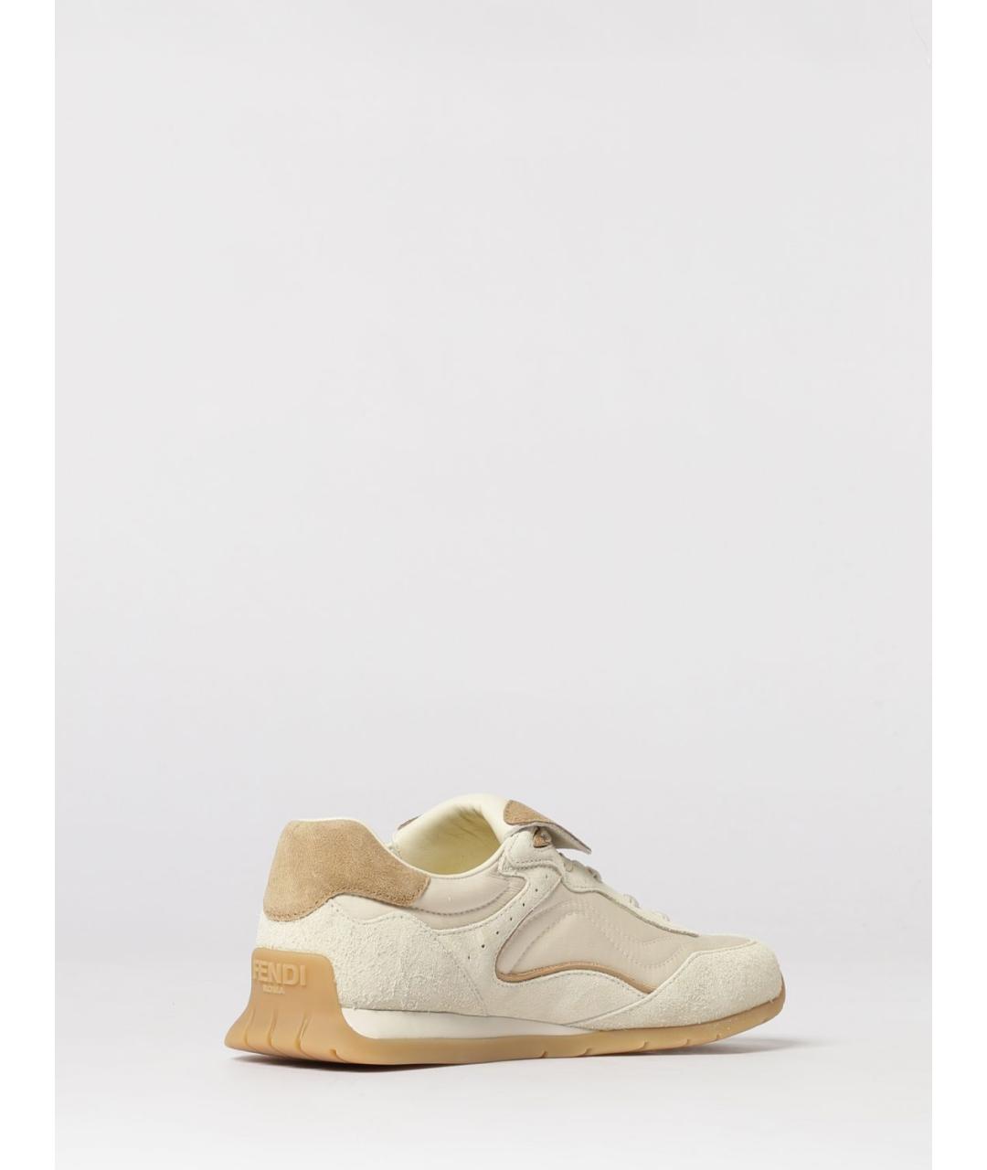FENDI Бежевые кожаные кроссовки, фото 3