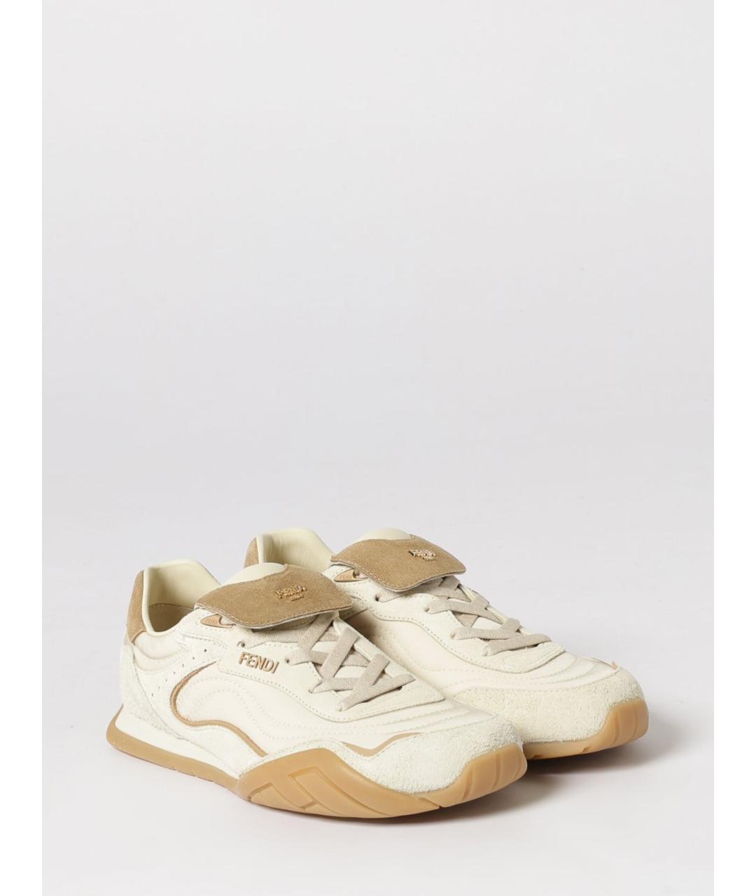 FENDI Бежевые кожаные кроссовки, фото 2