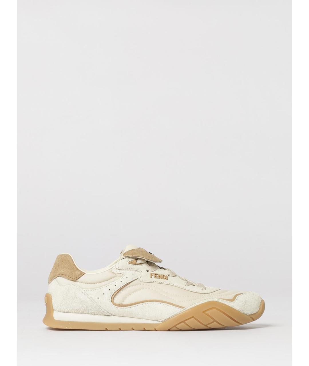 FENDI Бежевые кожаные кроссовки, фото 5