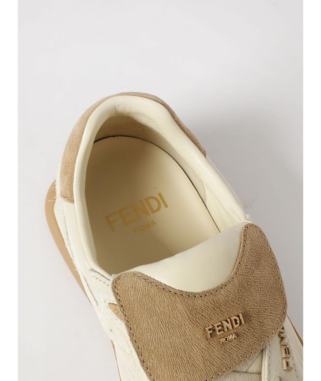 FENDI Бежевые кожаные кроссовки, фото 4