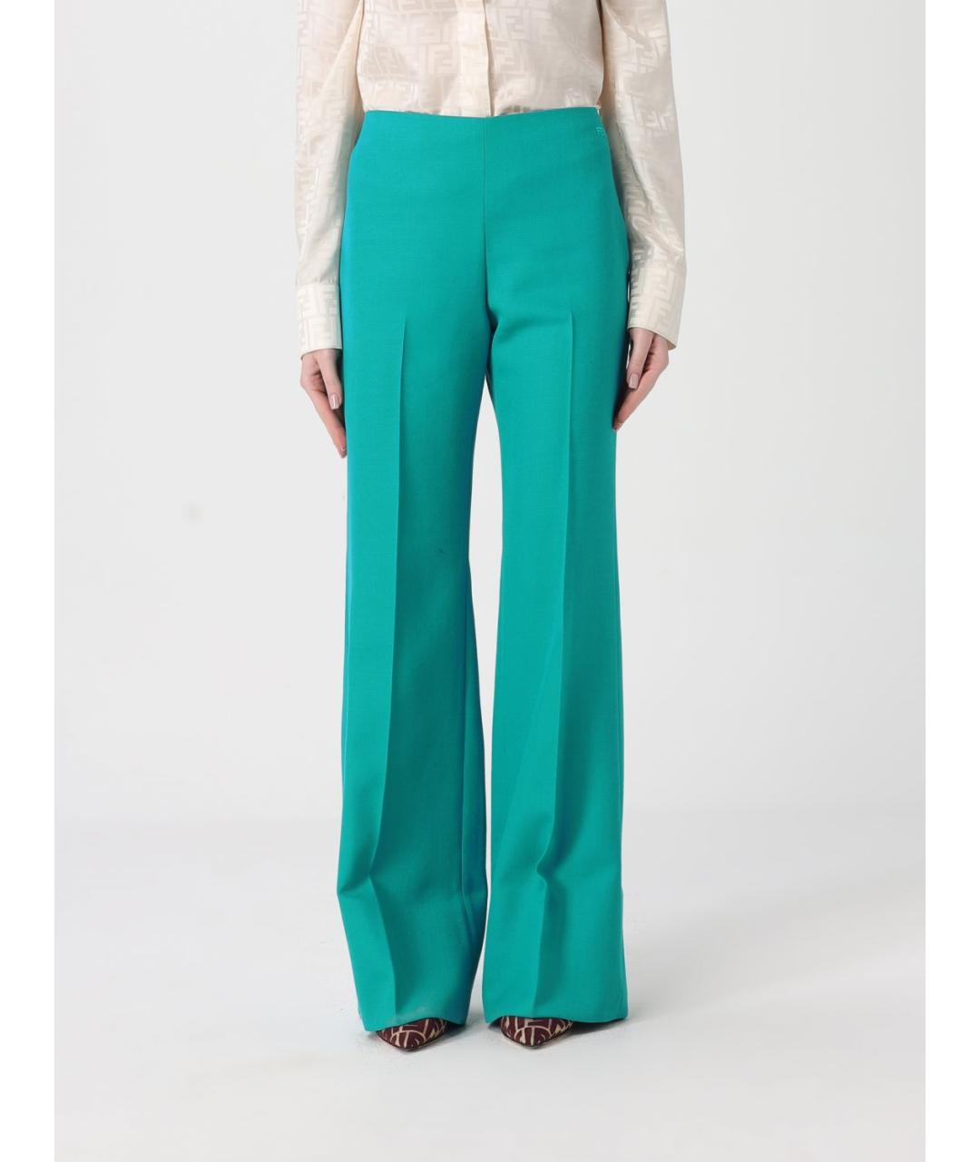 FENDI Бирюзовые шерстяные прямые брюки, фото 2