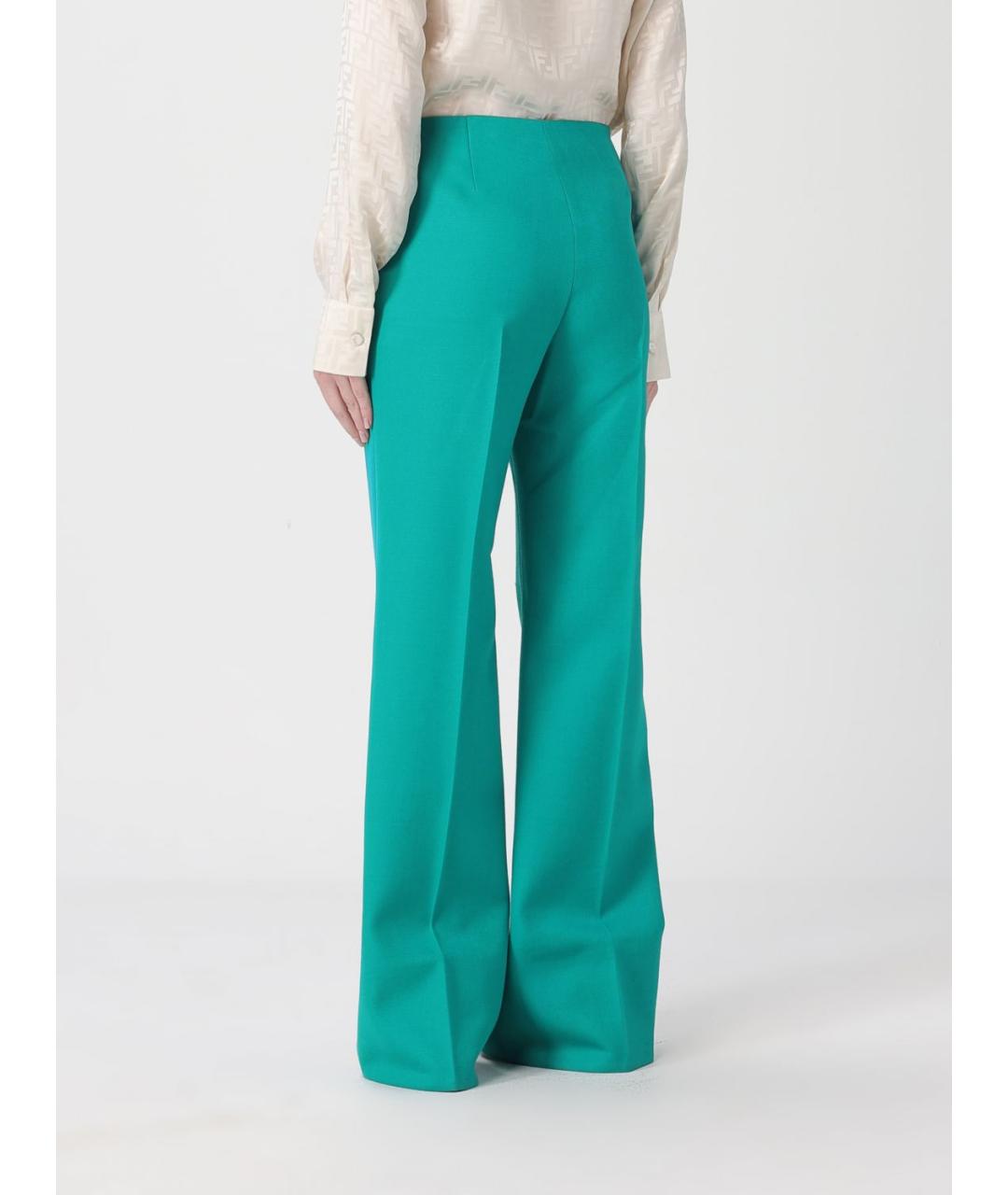 FENDI Бирюзовые шерстяные прямые брюки, фото 4