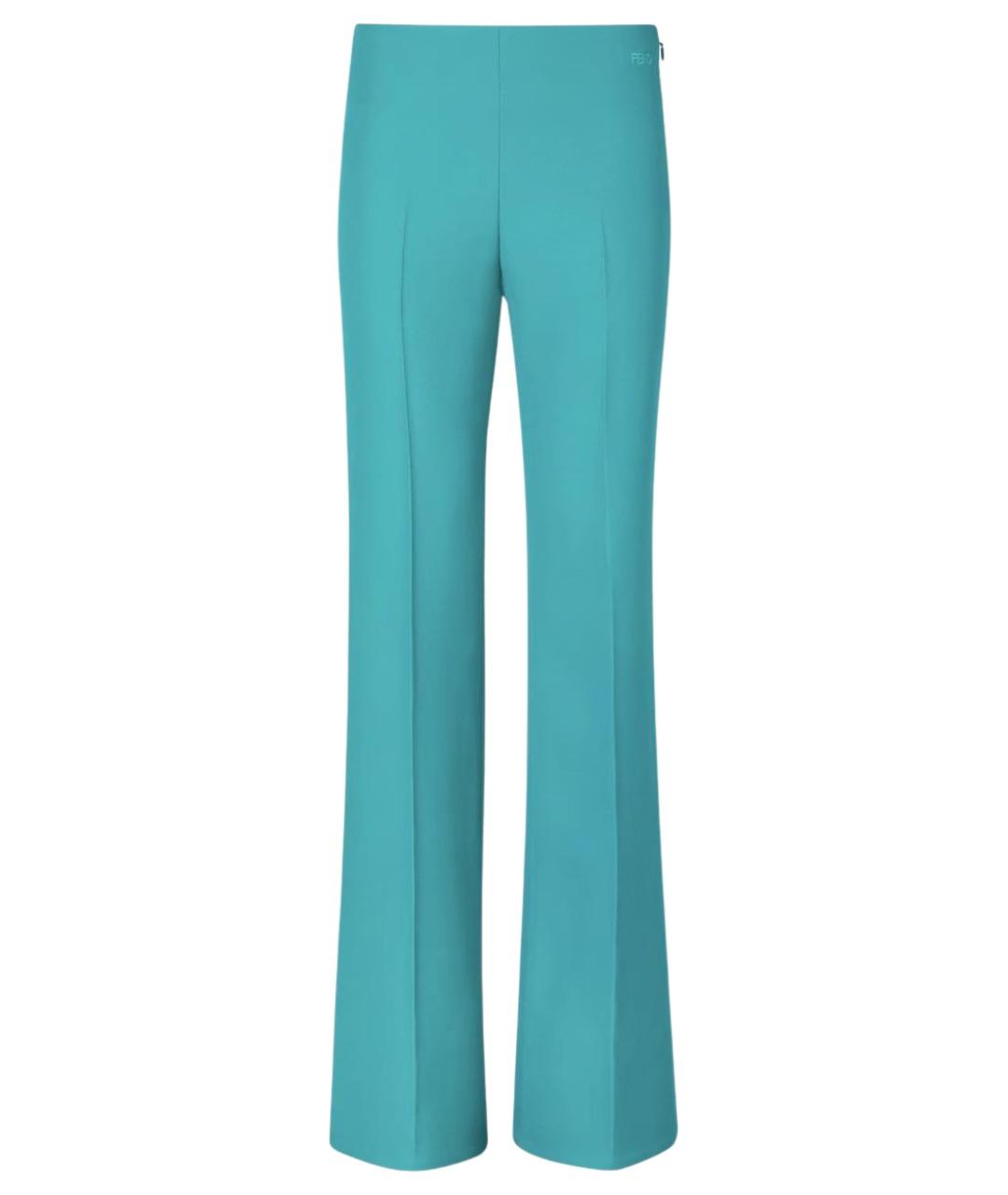 FENDI Бирюзовые шерстяные прямые брюки, фото 1
