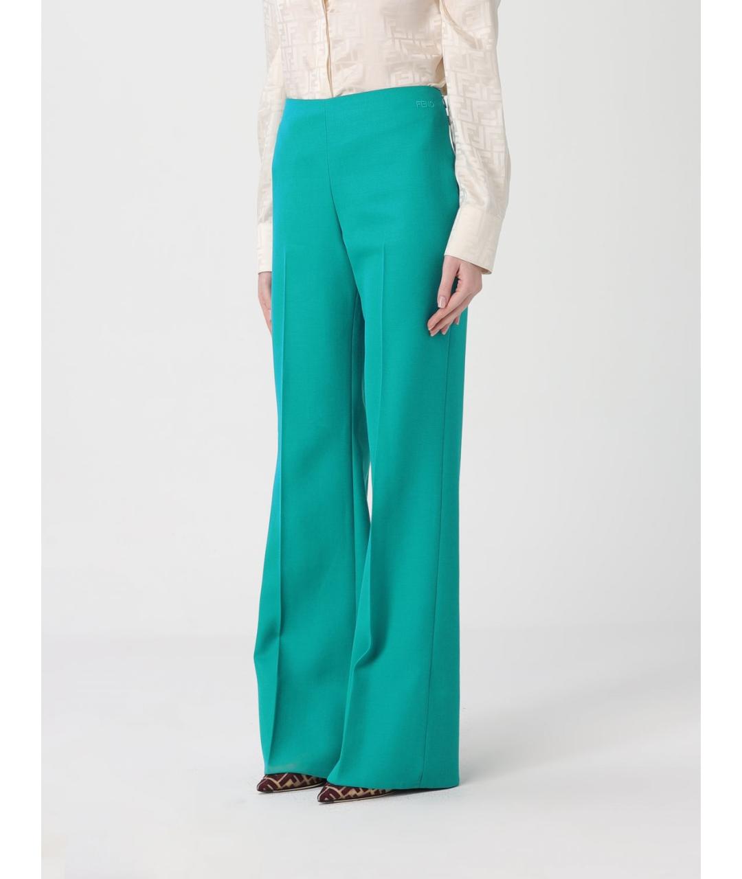 FENDI Бирюзовые шерстяные прямые брюки, фото 5