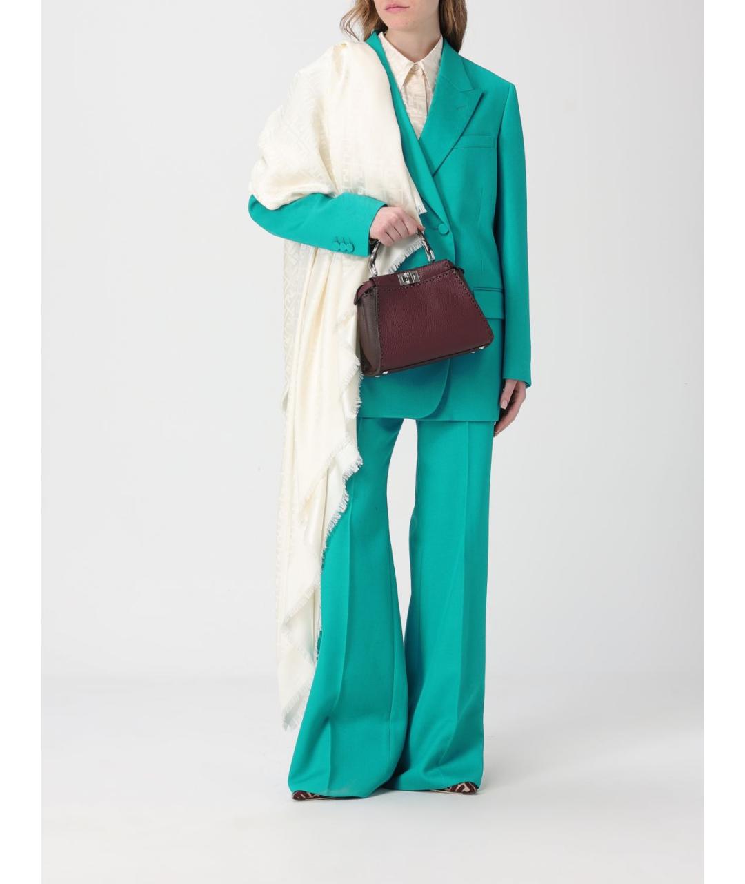 FENDI Бирюзовые шерстяные прямые брюки, фото 3