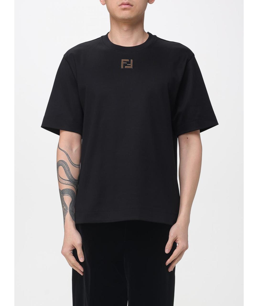 FENDI Черная хлопковая футболка, фото 2
