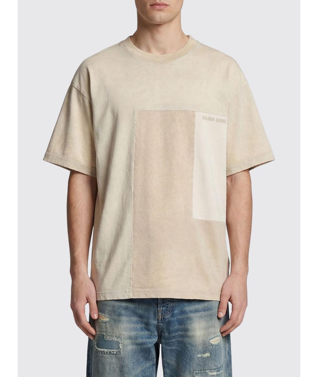 GOLDEN GOOSE DELUXE BRAND Бежевая хлопковая футболка, фото 3