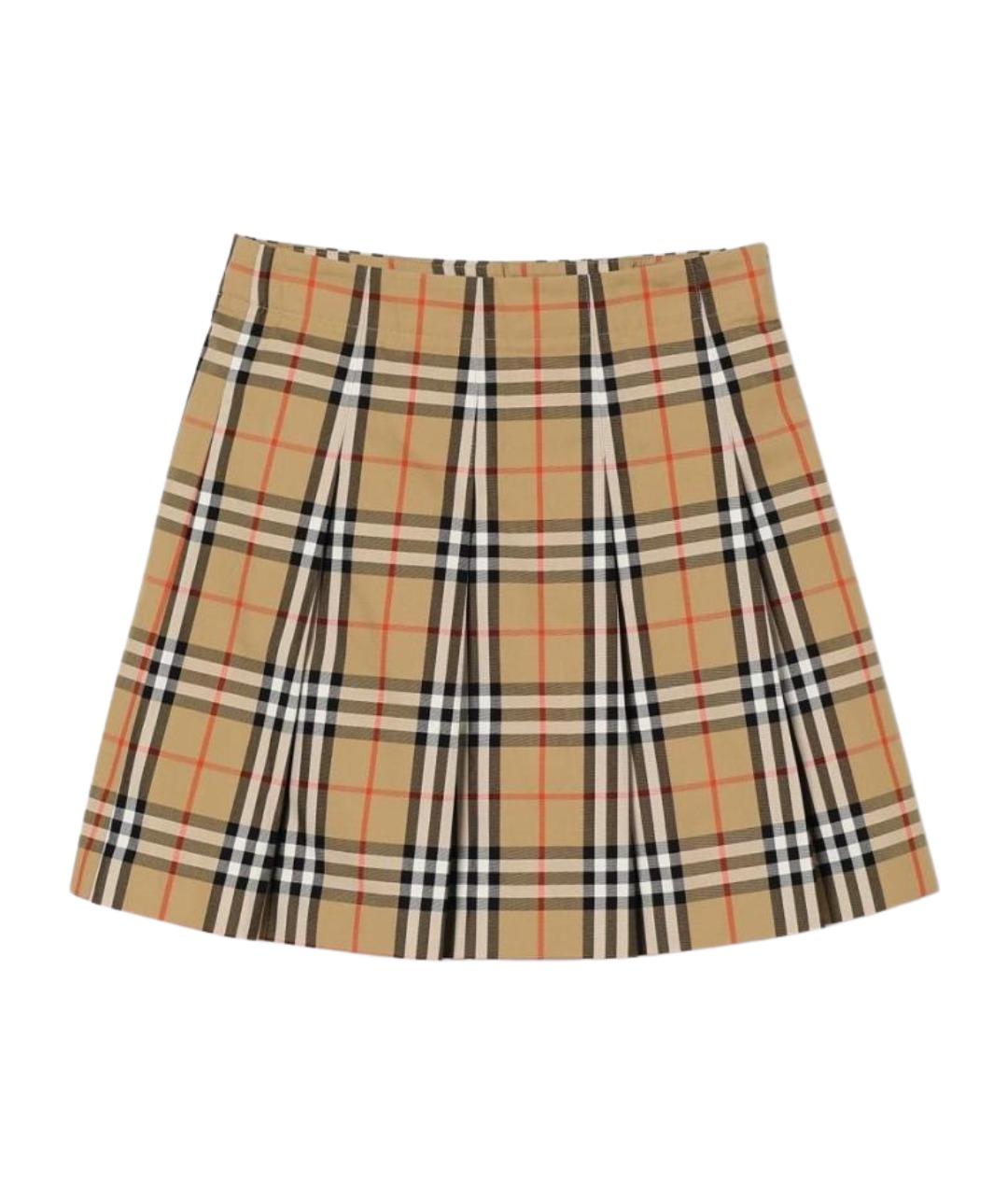 BURBERRY Бежевая хлопковая юбка мини, фото 1