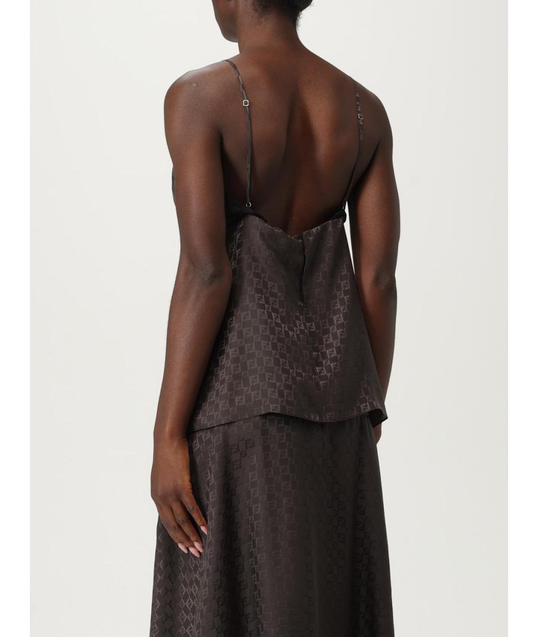 FENDI Коричневая шелковая майка, фото 3