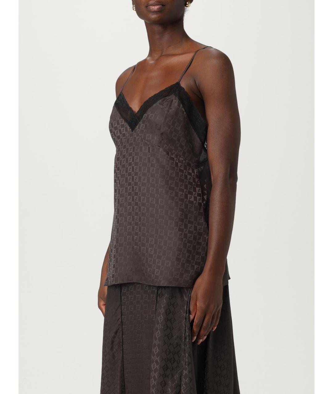 FENDI Коричневая шелковая майка, фото 4