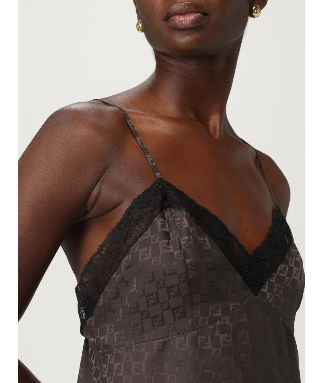 FENDI Коричневая шелковая майка, фото 5