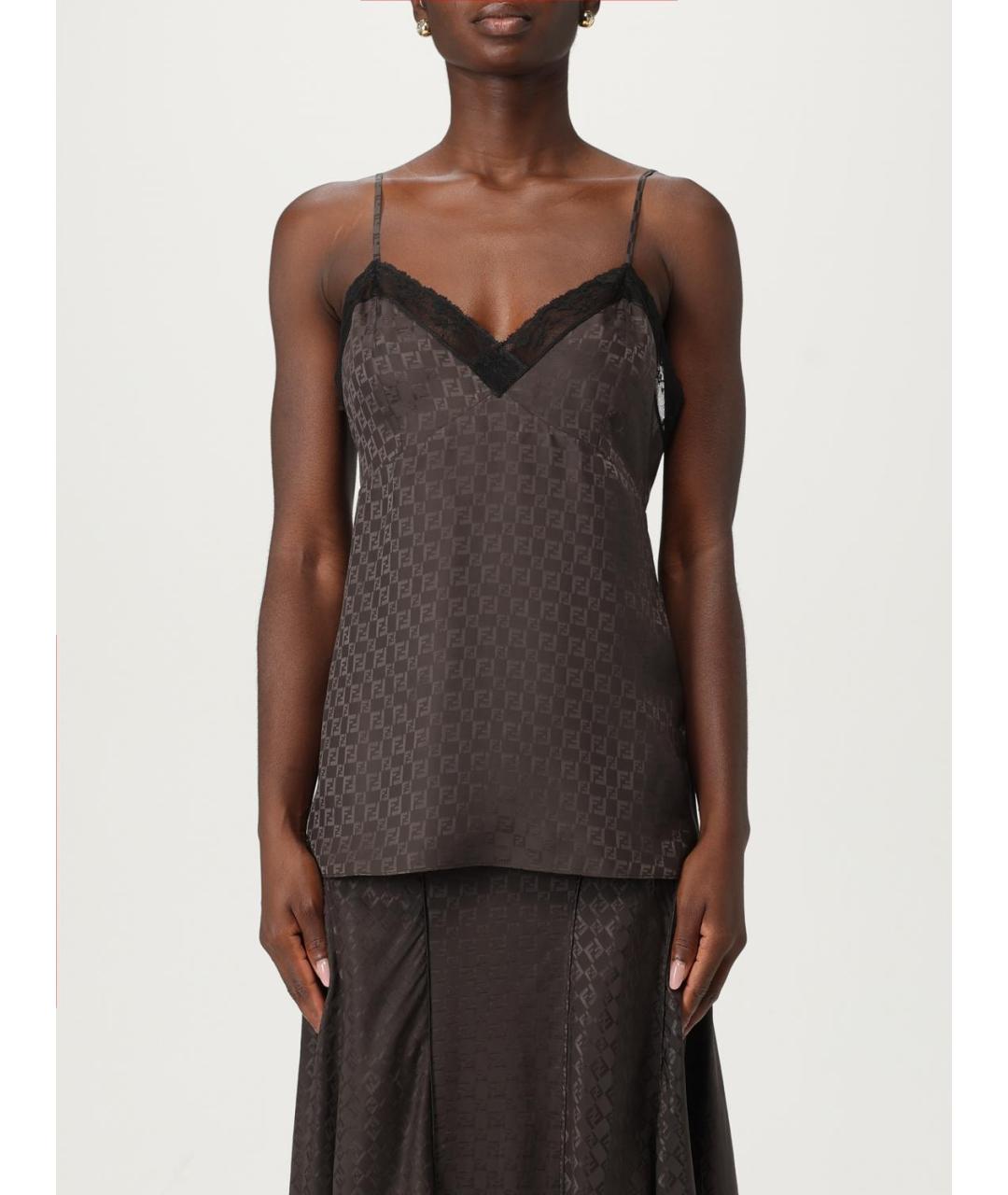 FENDI Коричневая шелковая майка, фото 6